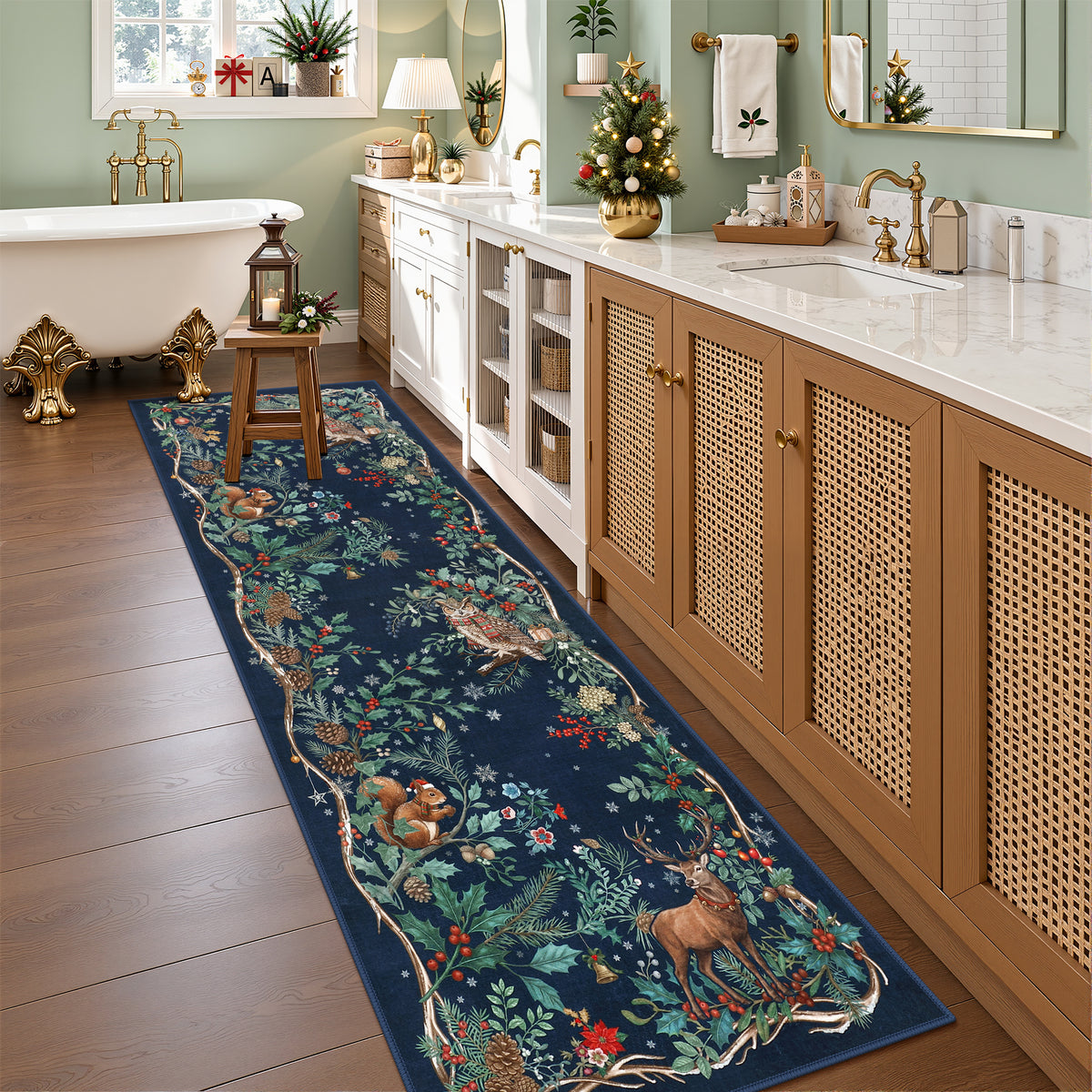 Christmas Tree Area Rug - Washable Non-Slip Holiday Carpet for Living Room Bedroom