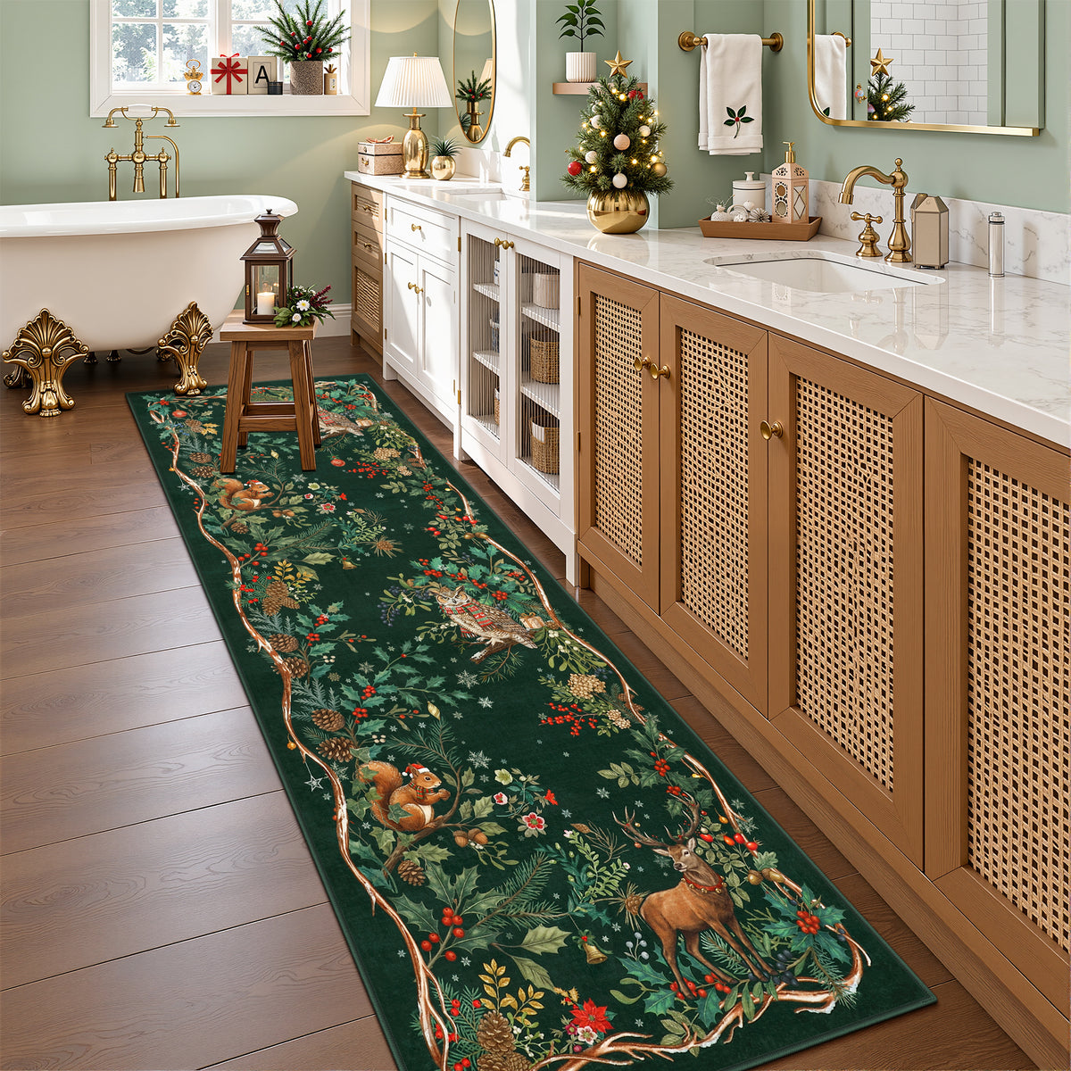 Christmas Tree Area Rug - Washable Non-Slip Holiday Carpet for Living Room Bedroom