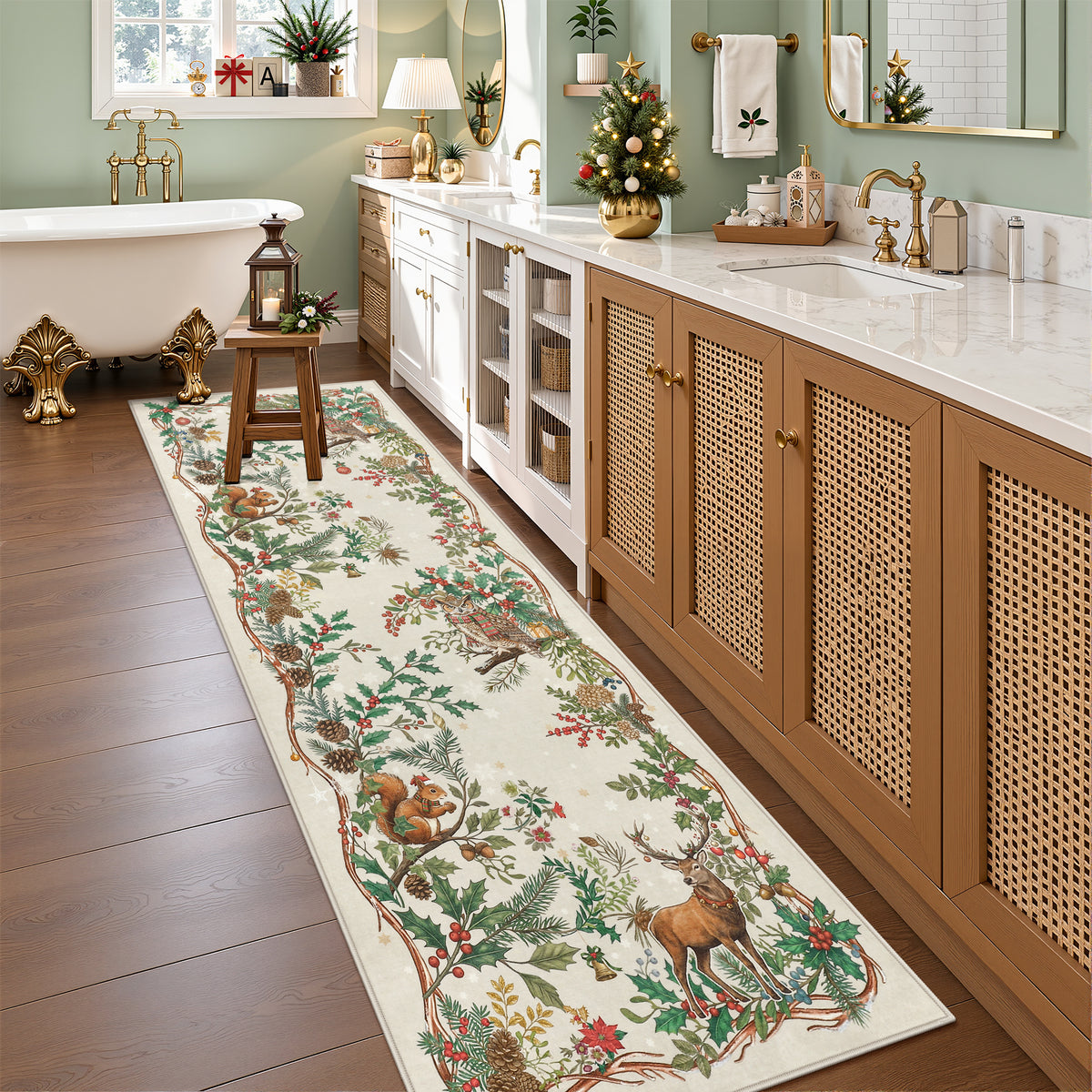 Christmas Tree Area Rug - Washable Non-Slip Holiday Carpet for Living Room Bedroom