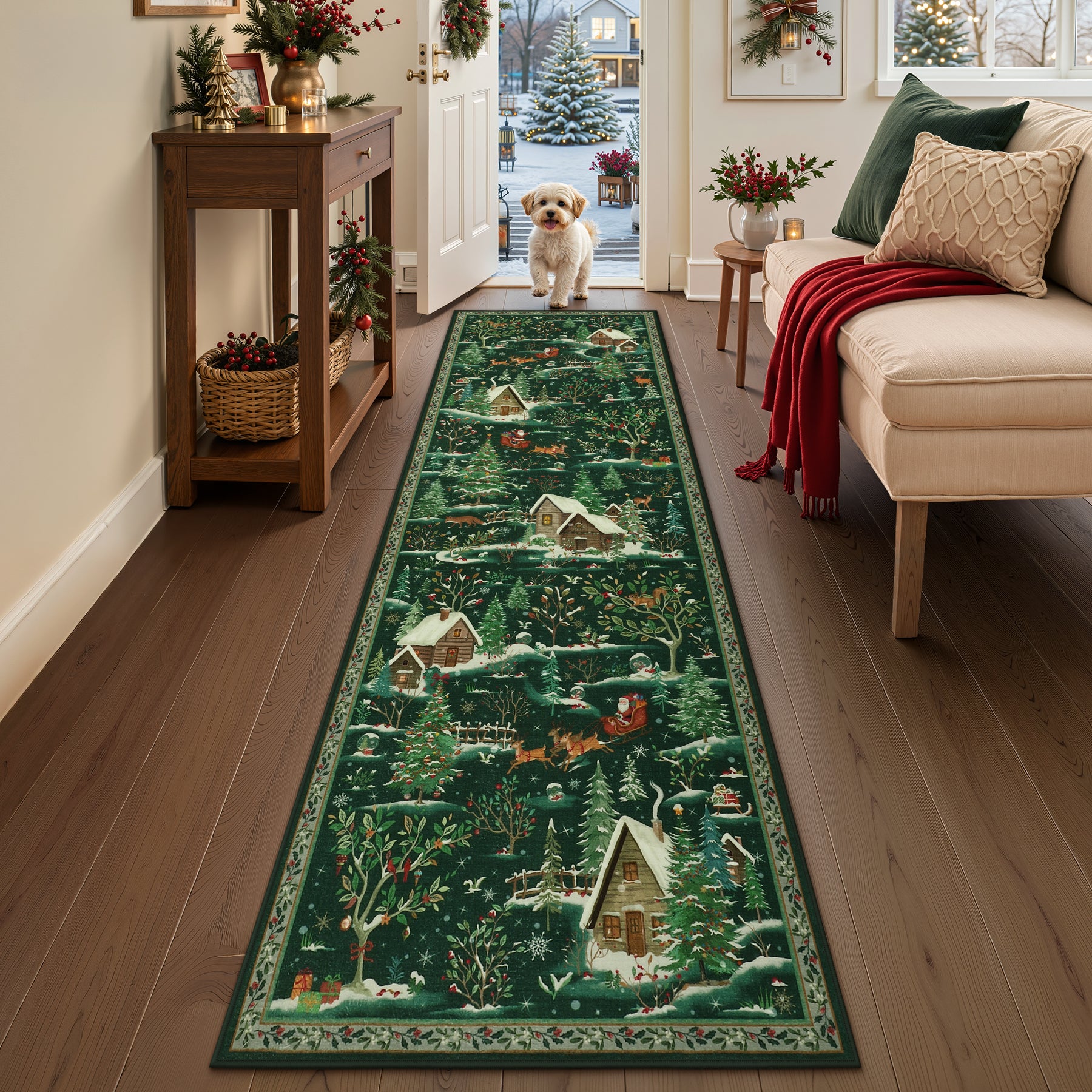 Christmas Snow Forest Washable Area Rug, Soft Holiday Scene Non-Slip Indoor Rug for Living Room Bedroom, Oeko-Tex Certified