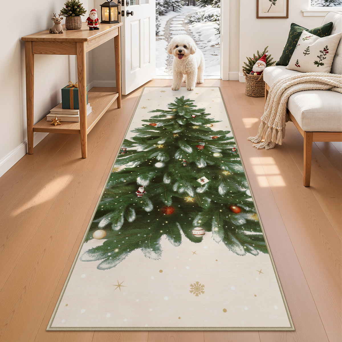 Tribesigns Christmas Tree Washable Runner Rug for Hallway Entryway