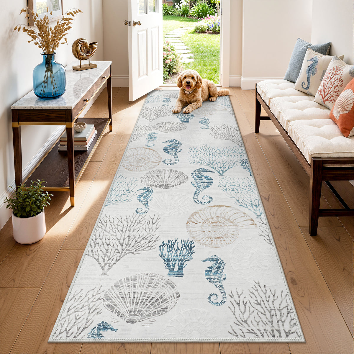 Tribesigns Coastal Washable Runner Rug,Kitchen Runners for Hallways
