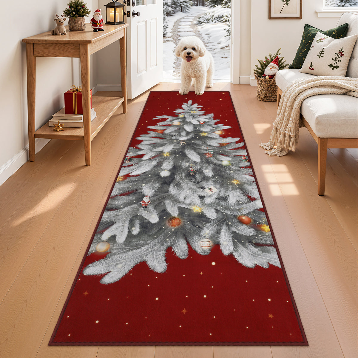 Tribesigns Christmas Tree Washable Runner Rug for Hallway Entryway