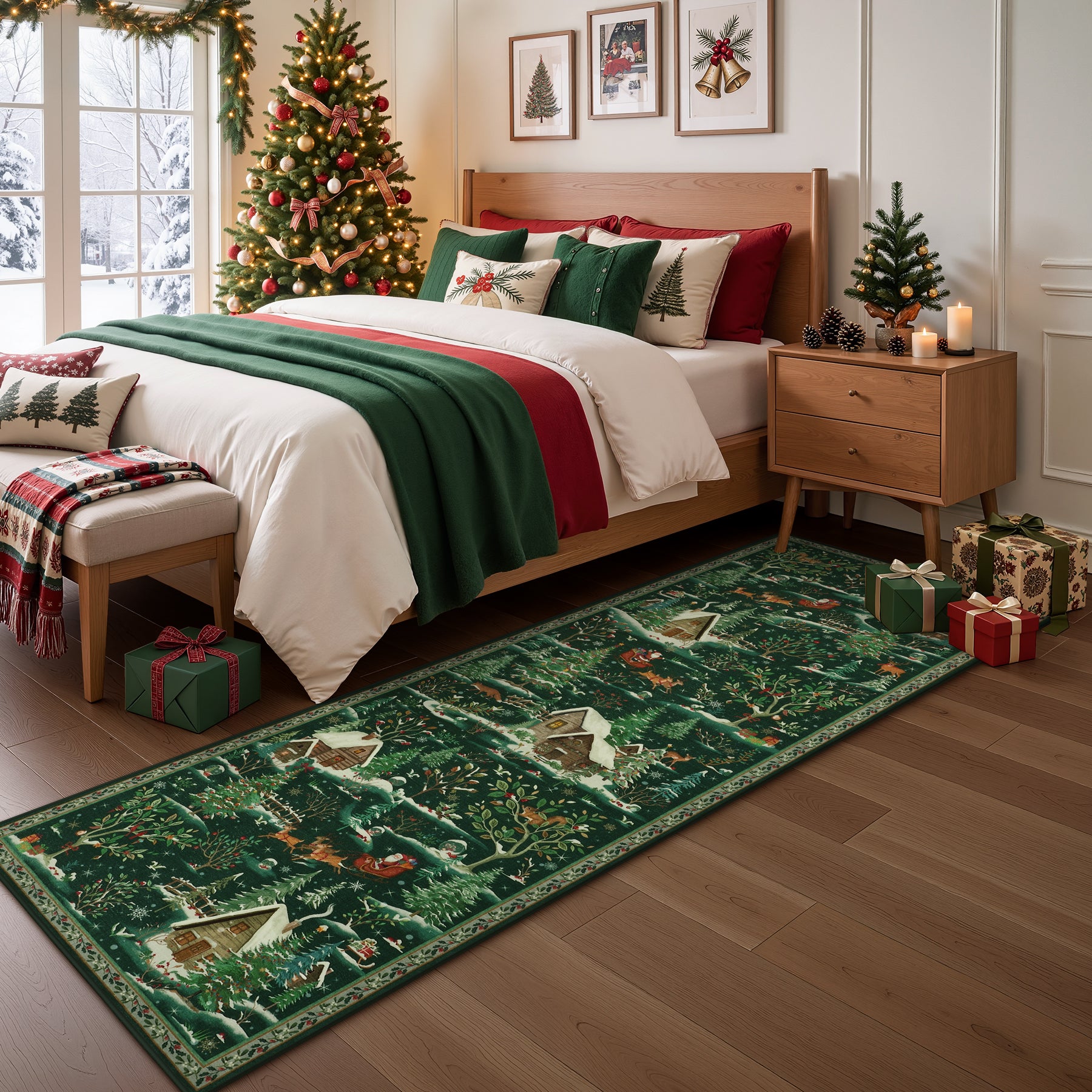 Christmas Snow Forest Washable Area Rug, Soft Holiday Scene Non-Slip Indoor Rug for Living Room Bedroom, Oeko-Tex Certified