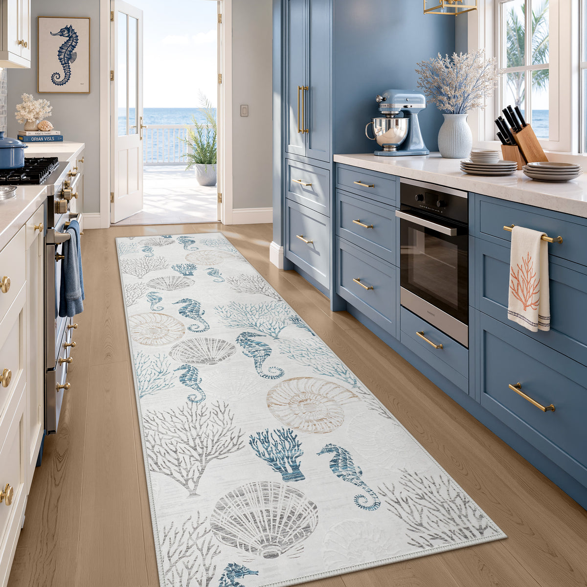 Tribesigns Coastal Washable Runner Rug,Kitchen Runners for Hallways