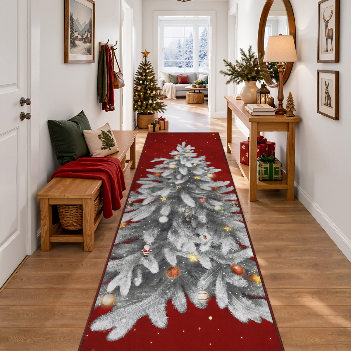 Tribesigns Christmas Tree Washable Runner Rug for Hallway Entryway