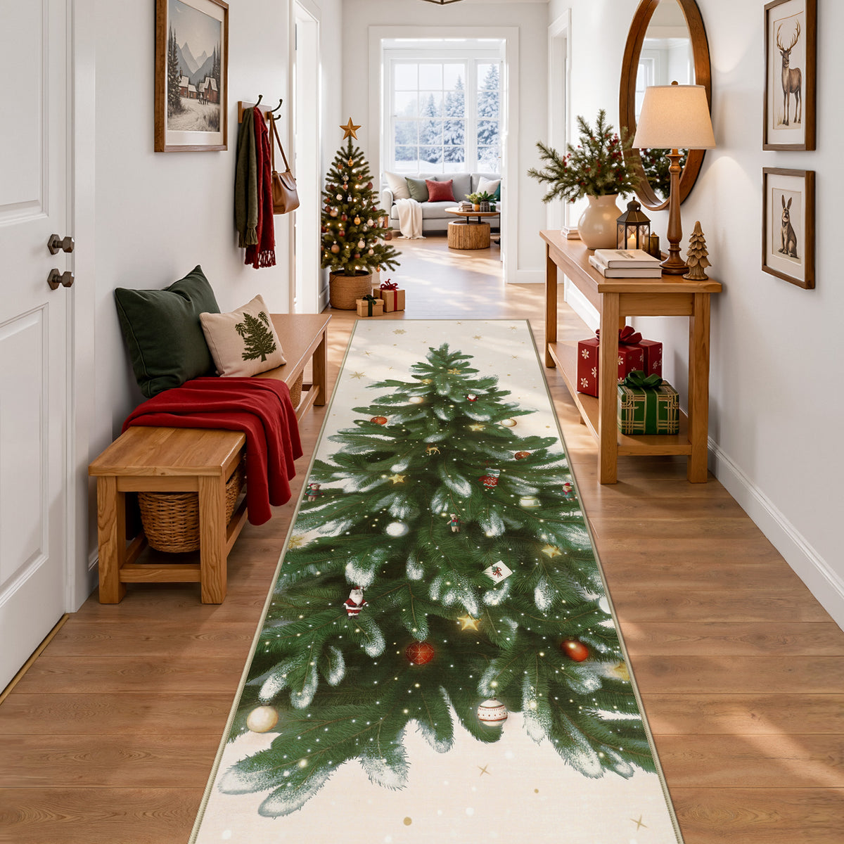 Tribesigns Christmas Tree Washable Runner Rug for Hallway Entryway