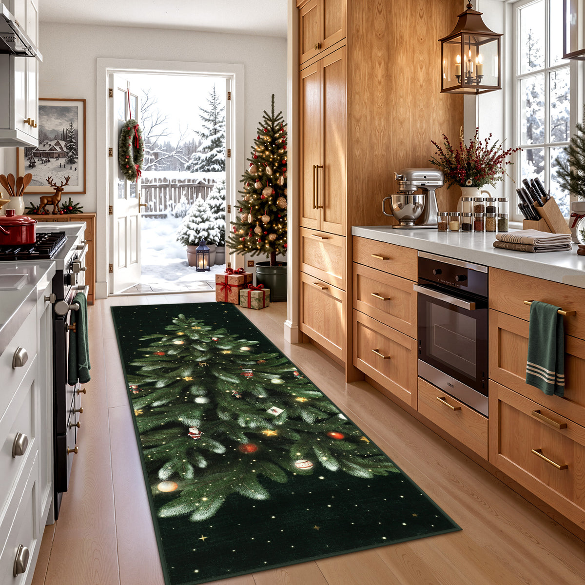 Tribesigns Christmas Tree Washable Runner Rug for Hallway Entryway