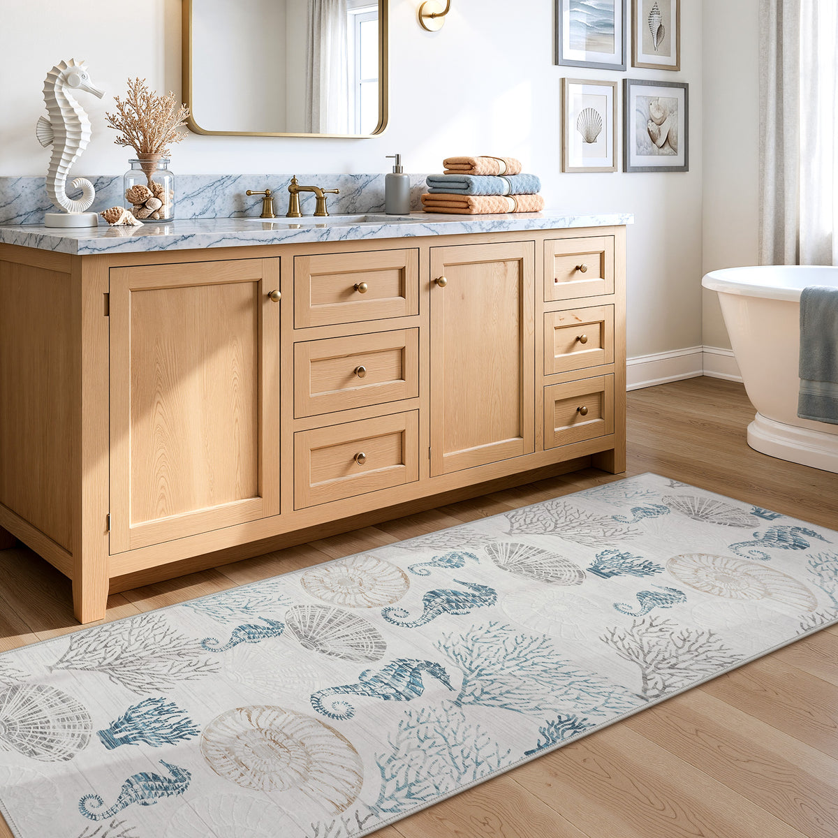 Tribesigns Coastal Washable Runner Rug,Kitchen Runners for Hallways