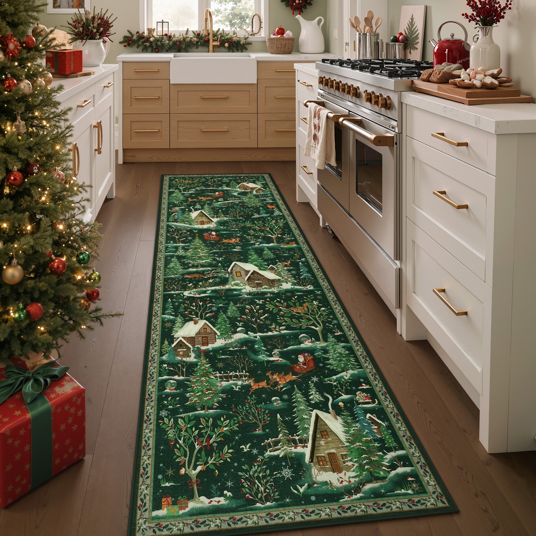 Christmas Snow Forest Washable Area Rug, Soft Holiday Scene Non-Slip Indoor Rug for Living Room Bedroom, Oeko-Tex Certified