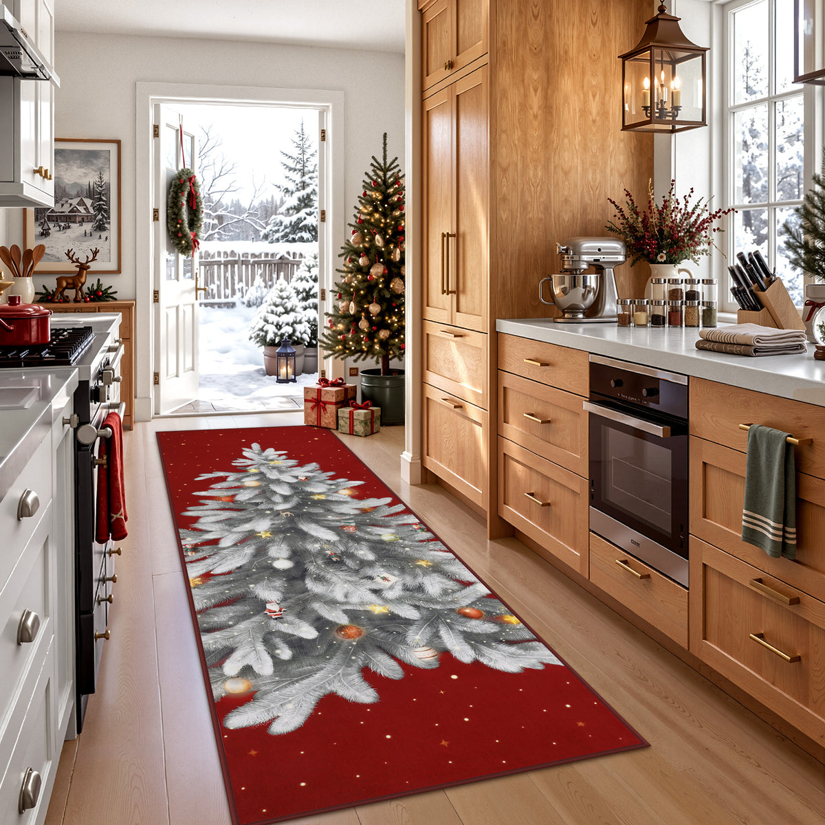 Tribesigns Christmas Tree Washable Runner Rug for Hallway Entryway