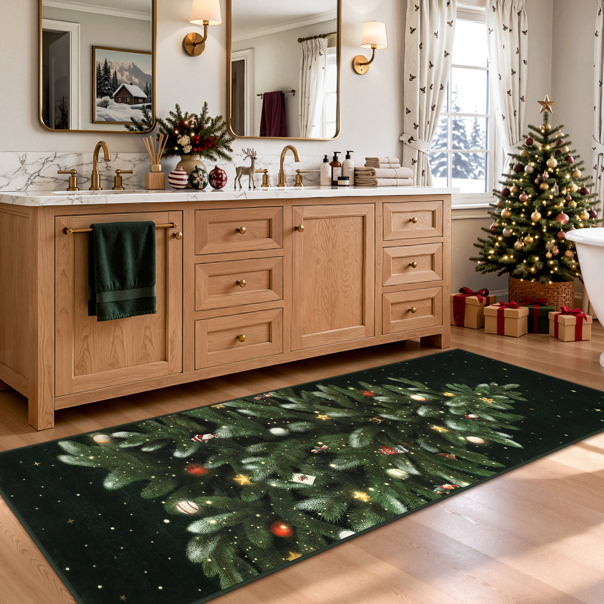 Tribesigns Christmas Tree Washable Runner Rug for Hallway Entryway