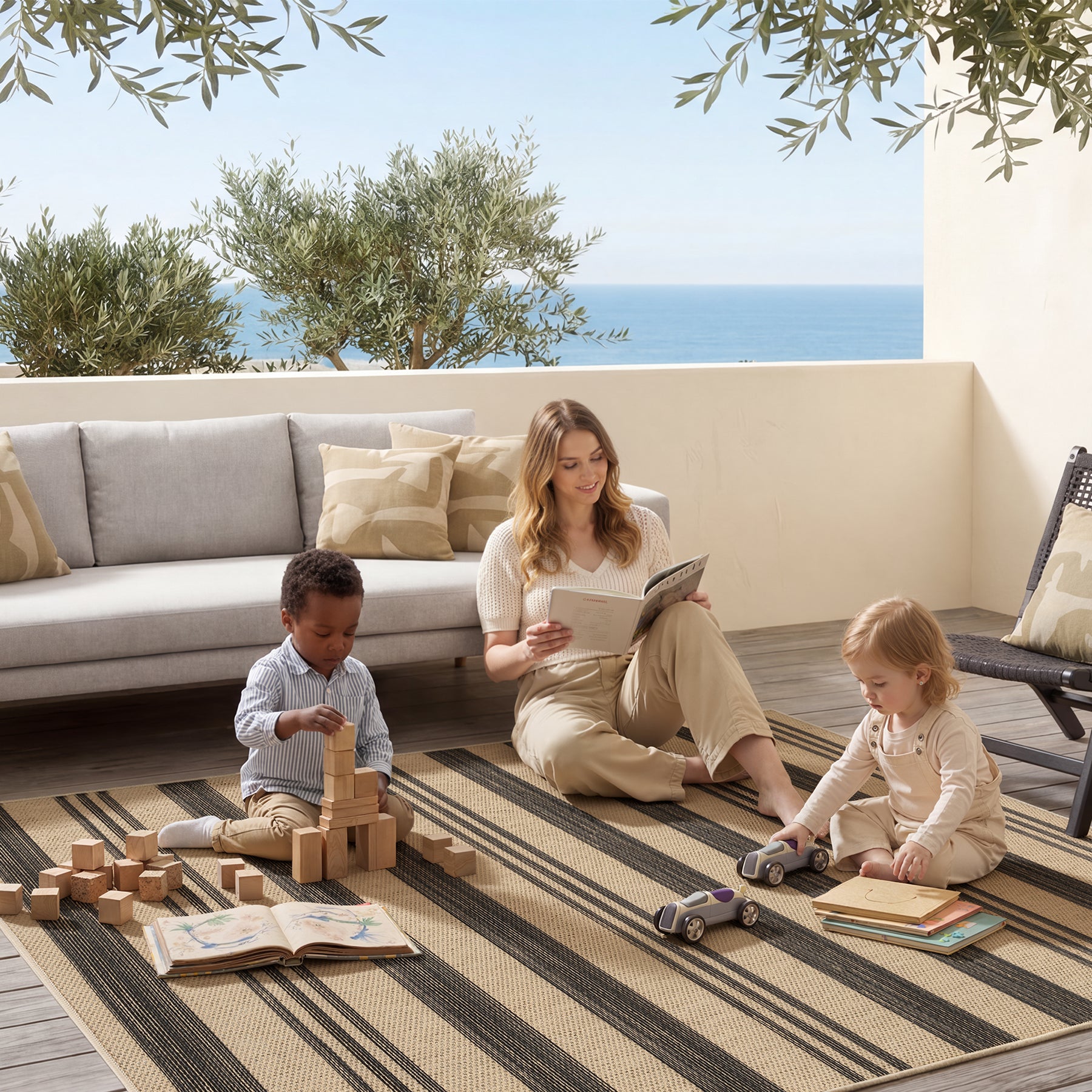 2.5x8/3x5 Striped Easy Jute Area Rug, Outdoor Hallway Runner Rug Non-Skid Washable Indoor Carpet for Entryway Porch, Oeko-Tex Certified