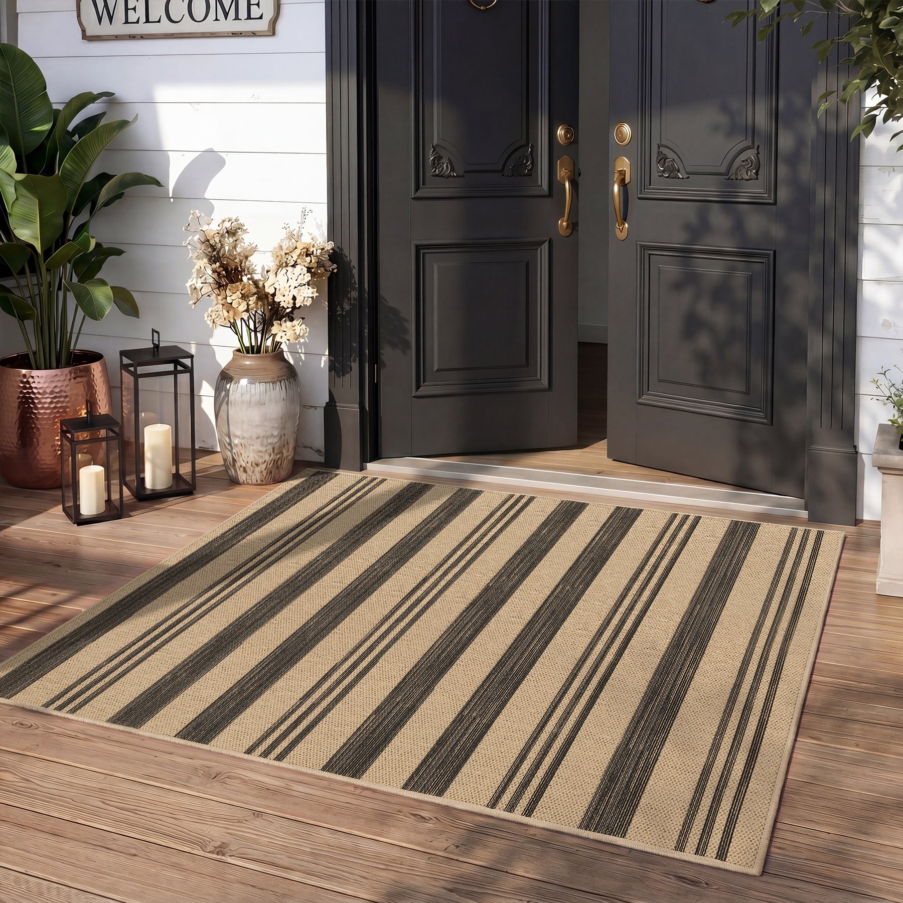 2.5x8/3x5 Striped Easy Jute Area Rug, Outdoor Hallway Runner Rug Non-Skid Washable Indoor Carpet for Entryway Porch, Oeko-Tex Certified
