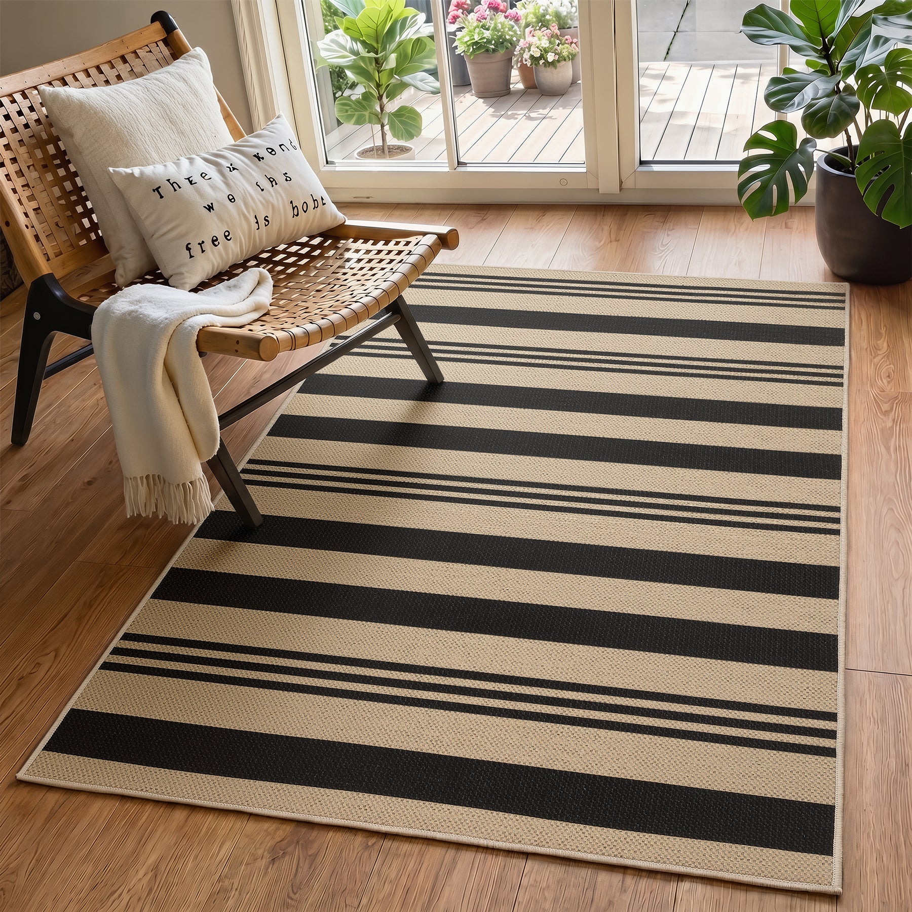 2.5x8/3x5 Striped Easy Jute Area Rug, Outdoor Hallway Runner Rug Non-Skid Washable Indoor Carpet for Entryway Porch, Oeko-Tex Certified
