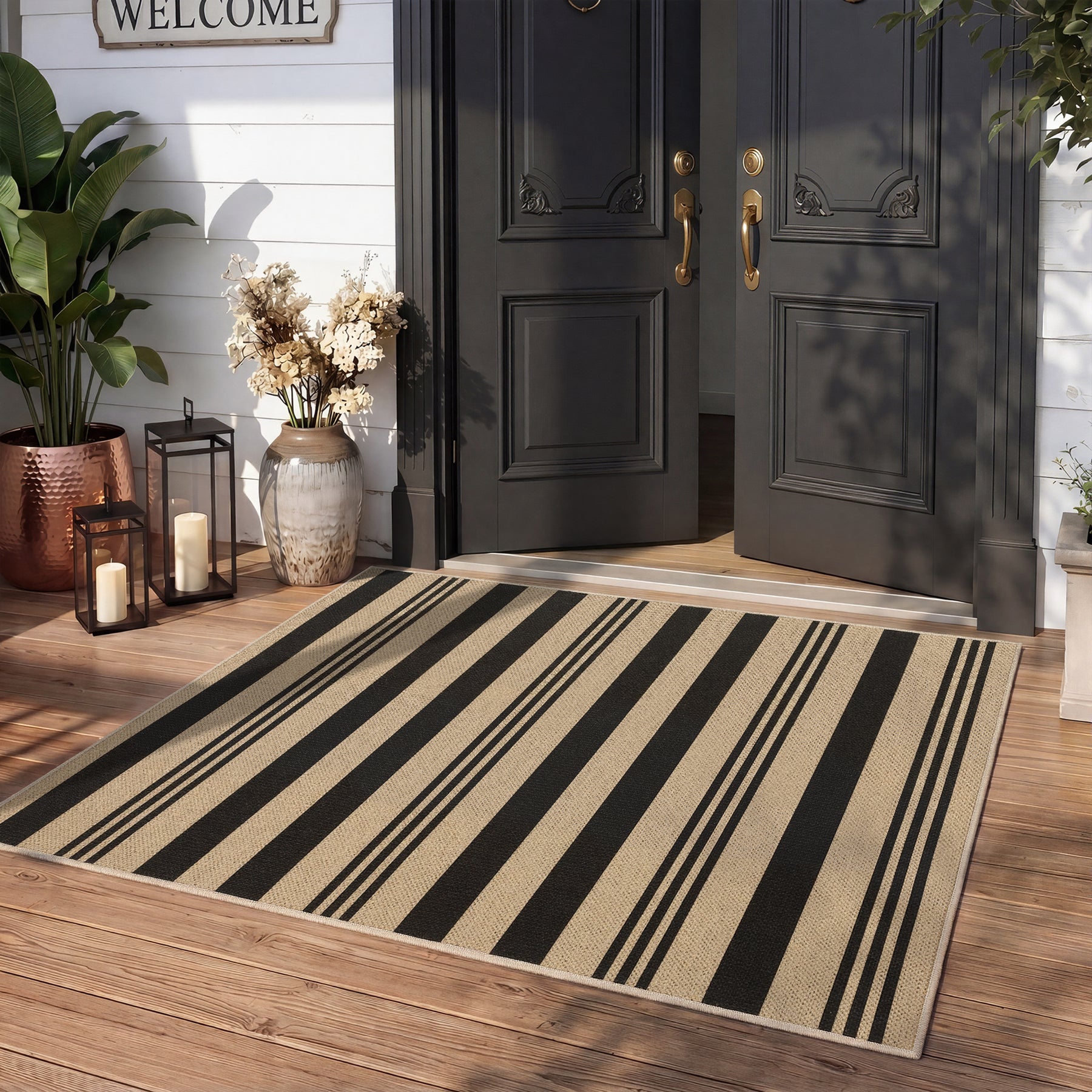 2.5x8/3x5 Striped Easy Jute Area Rug, Outdoor Hallway Runner Rug Non-Skid Washable Indoor Carpet for Entryway Porch, Oeko-Tex Certified