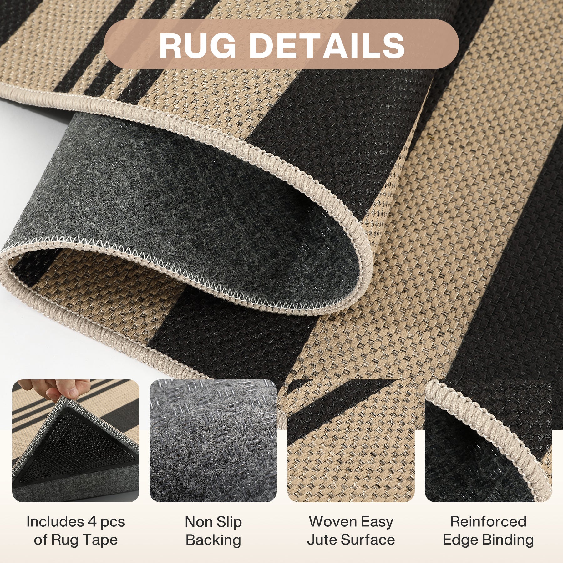 2.5x8/3x5 Striped Easy Jute Area Rug