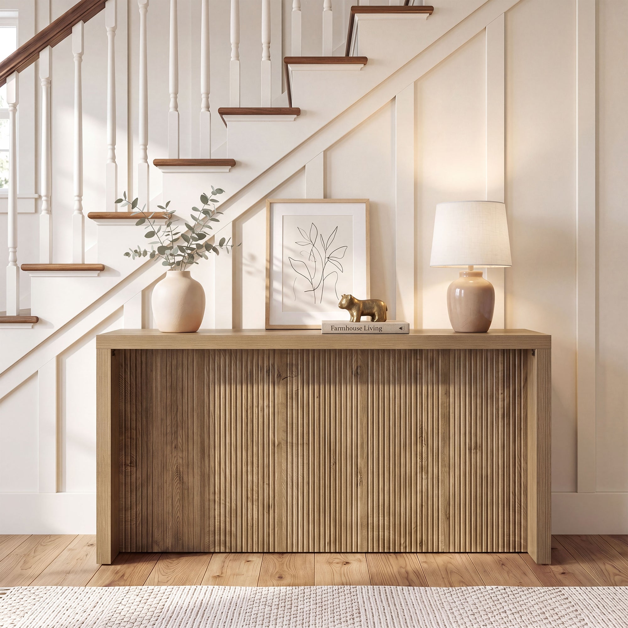 63" Farmhouse Console Table, Wooden Entry Table with Fluted Design for Hallway