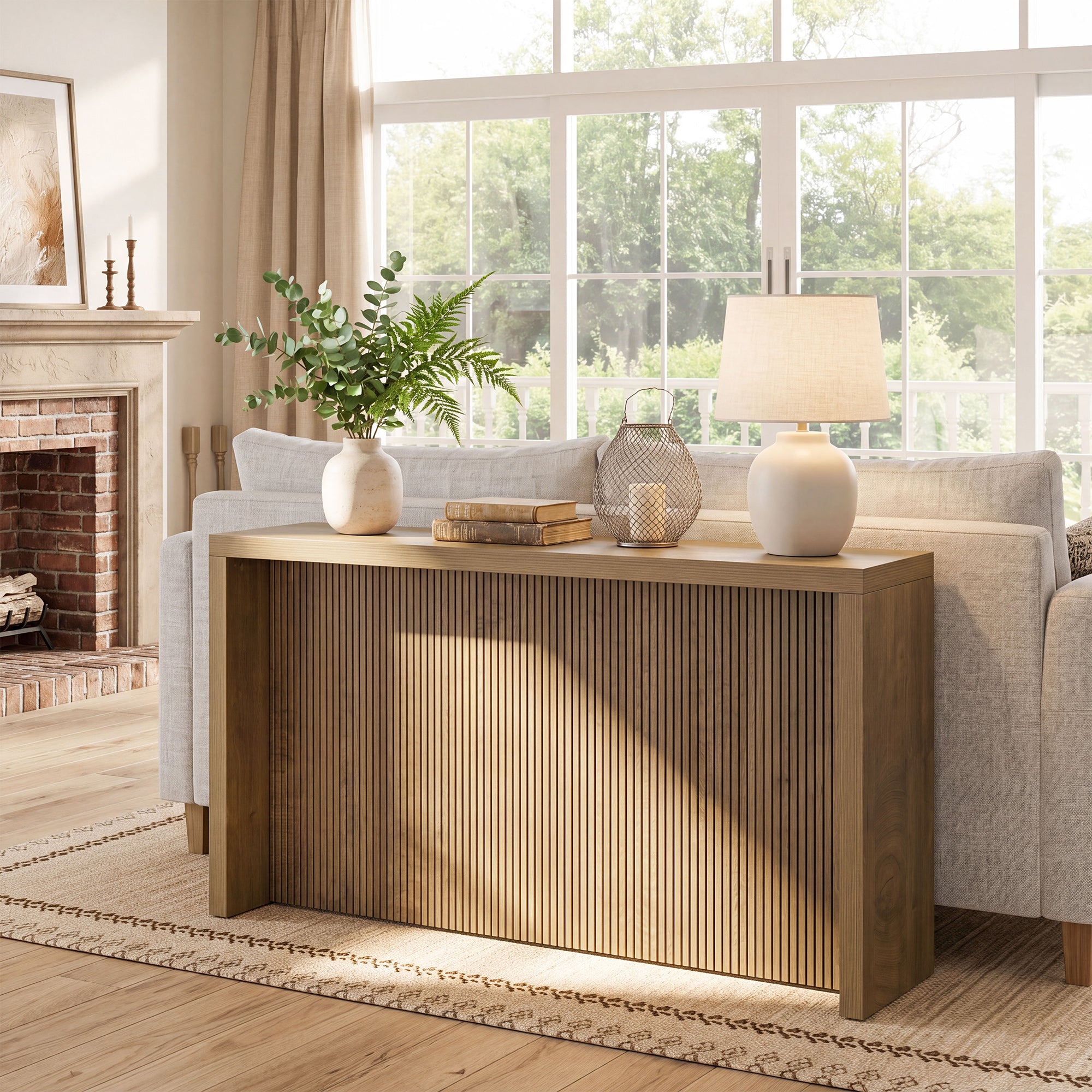 63" Farmhouse Console Table, Wooden Entry Table with Fluted Design for Hallway