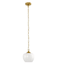 Milky White Ribbed Glass Pendant Light, Brass Adjustable Hanging Light