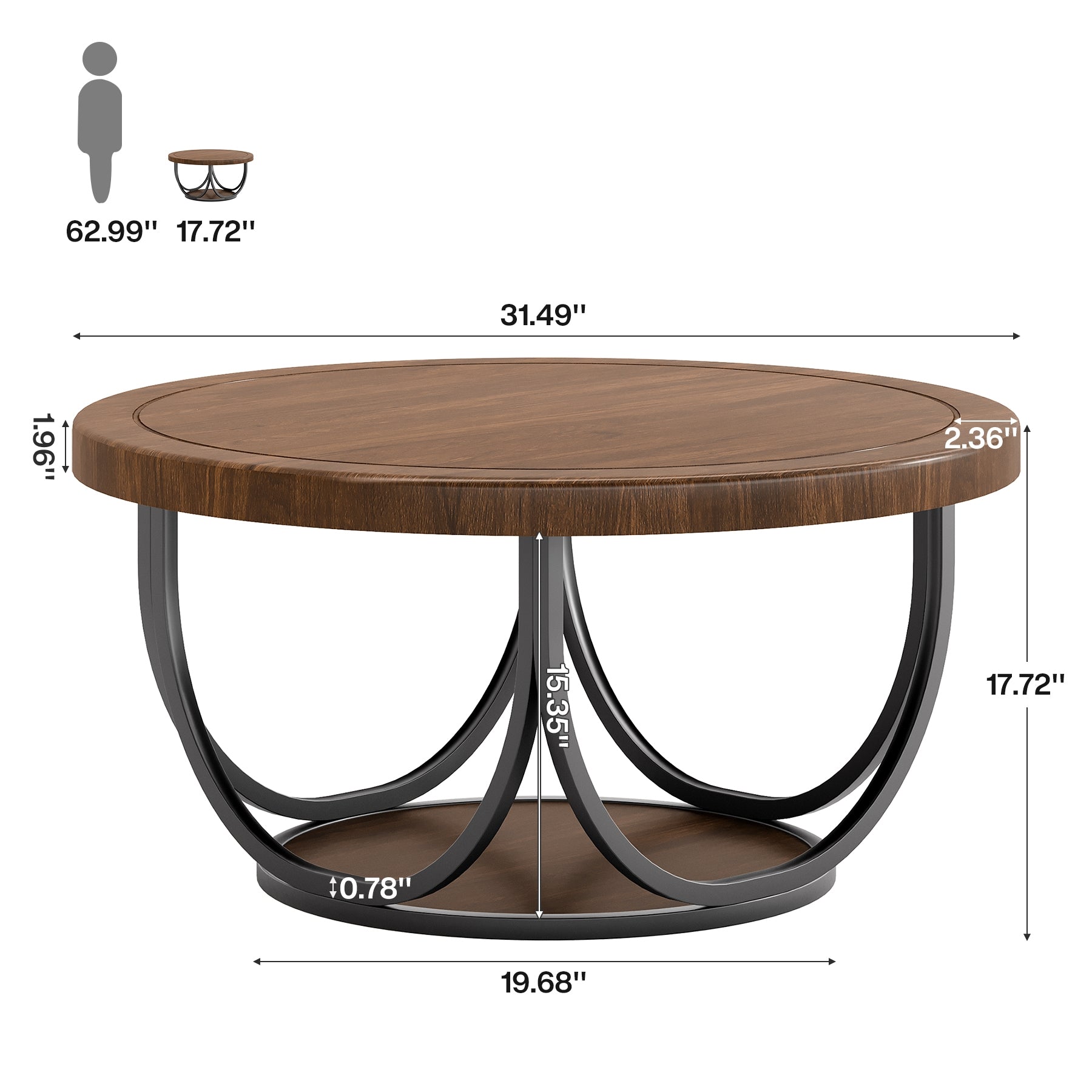 Round Coffee Table, 31.5" Circle Accent Cocktail Table with Storage Shelf