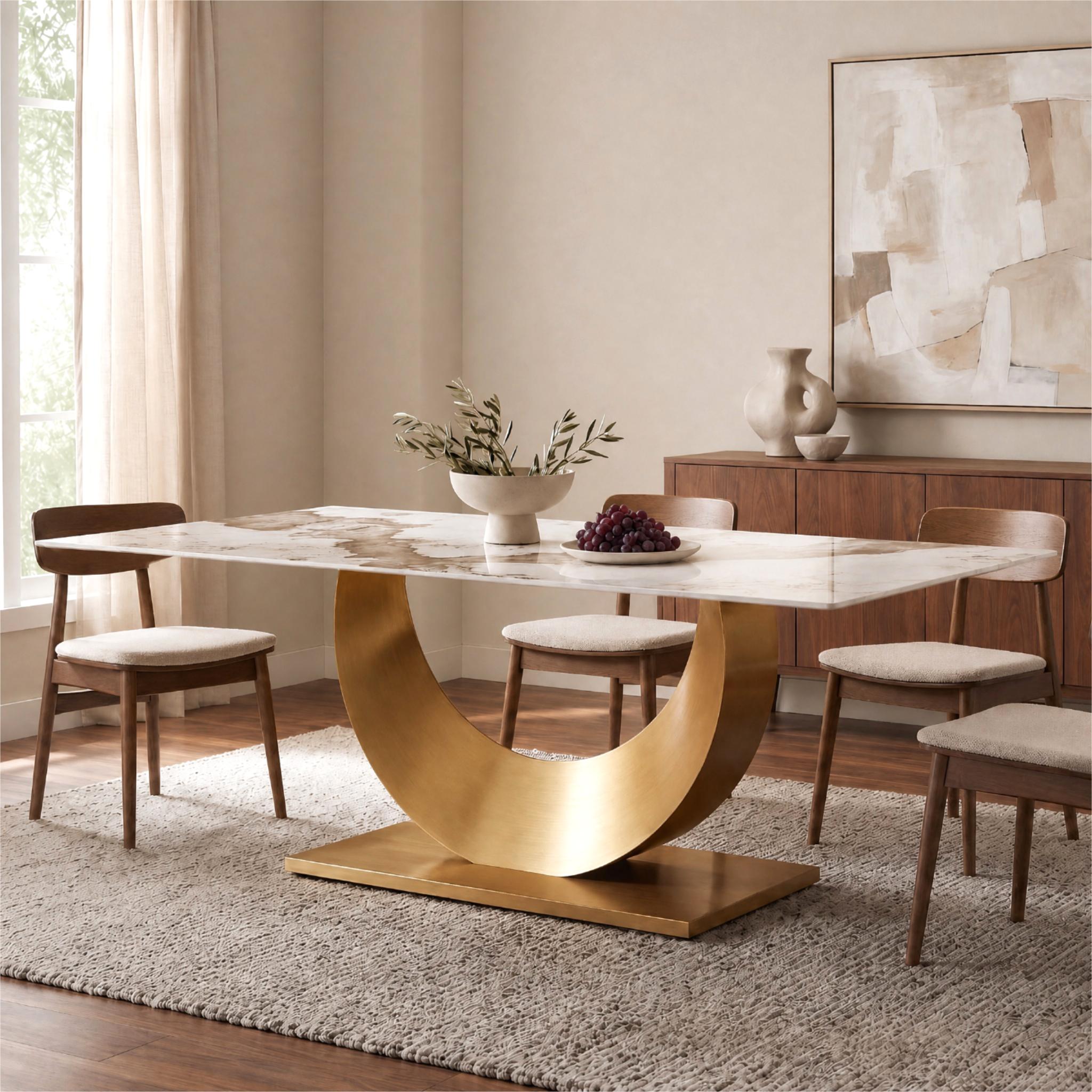 79" Sintered Stone Dining Table with Stainless Steel Pedestal for 8 people Tribesigns