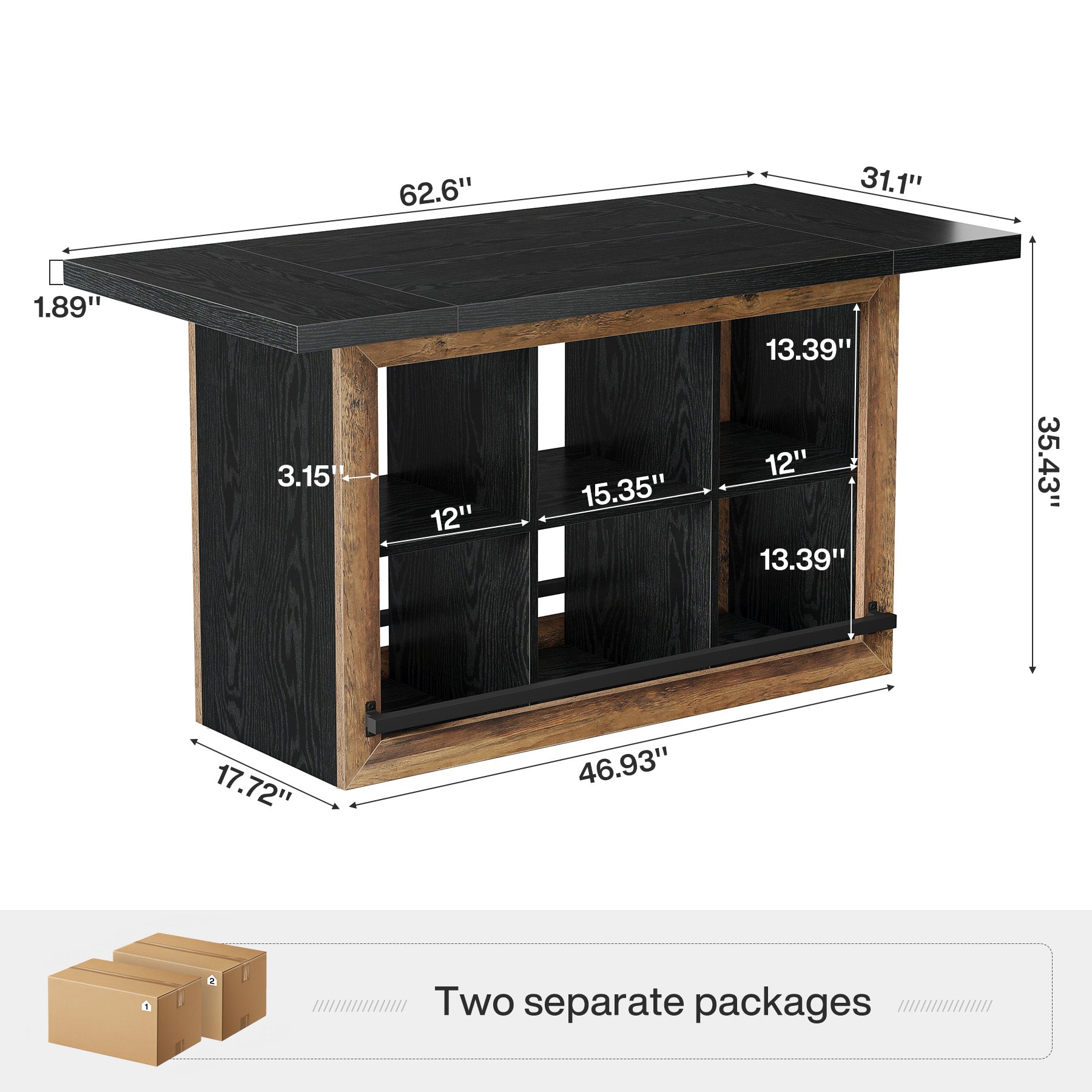 Kitchen Island, Counter Height Kitchen Coffee Bar Table with Storage