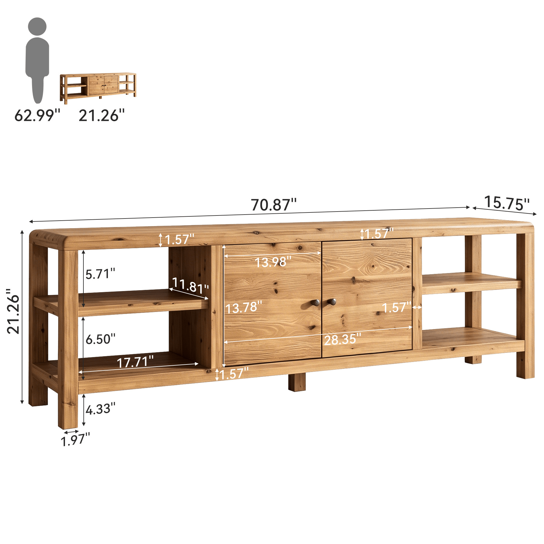 70.9-Inch Solid Wood TV Stand with Door and Storage Shelves, Farmhouse Entertainment Center for TVs up to 80 Inches
