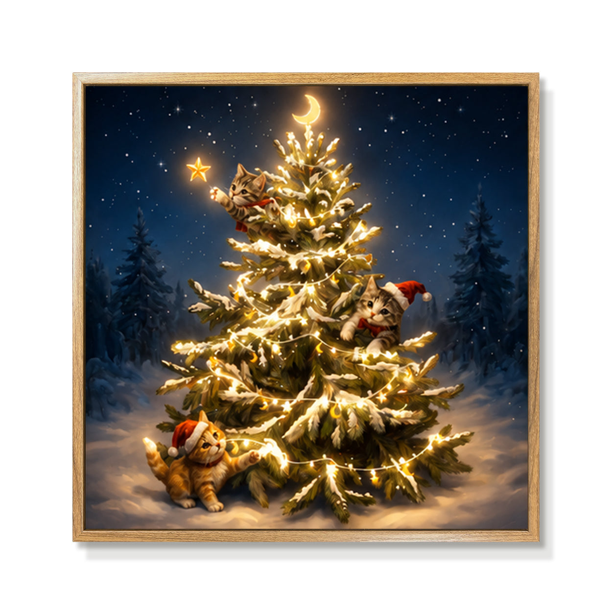 24x24 Inch Christmas Tree Wall Art, Large Framed Canvas with Crystal Coating, Modern Living Room