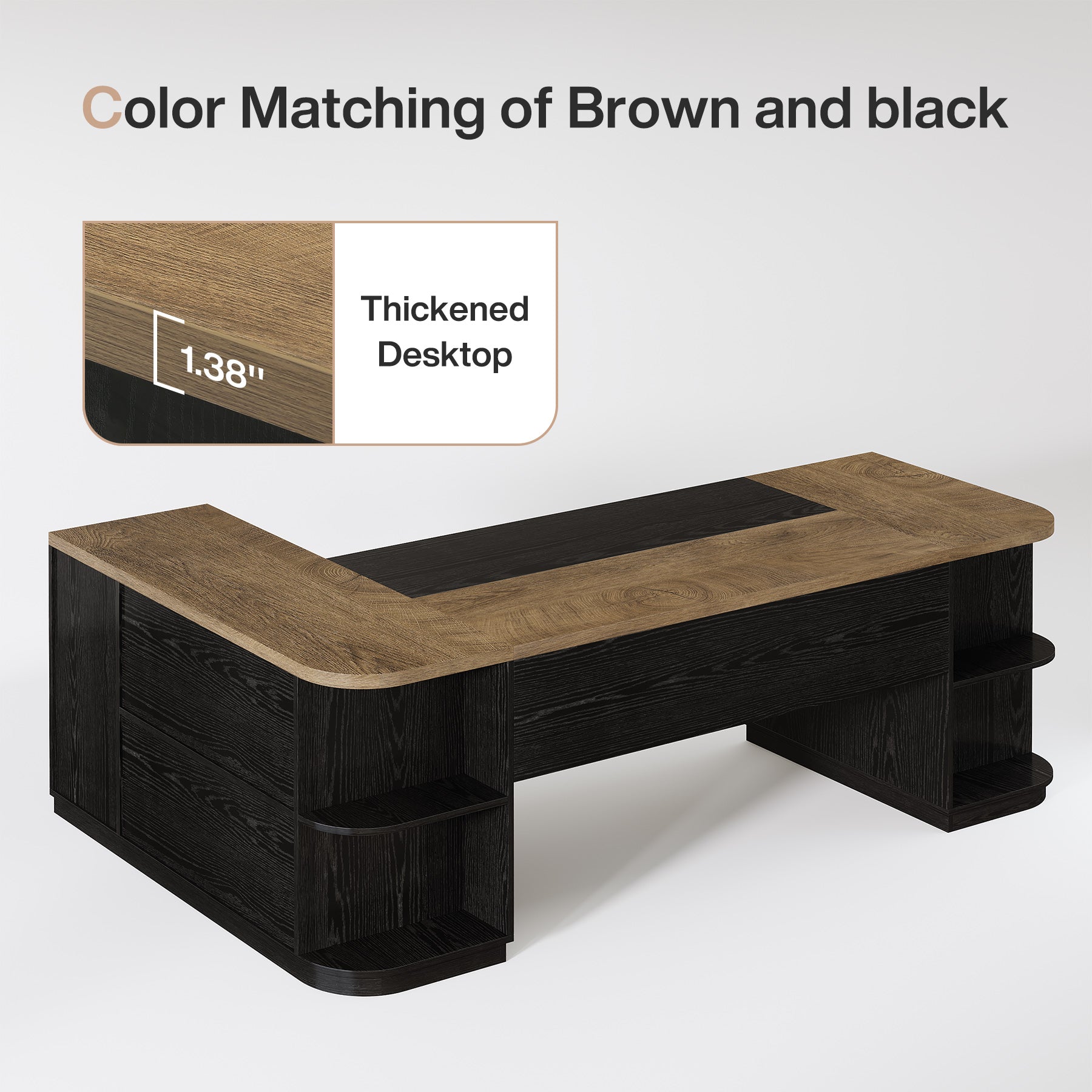 86.6" L-Shaped Executive Desk, Large Computer Desk with Drawers & 55" File Cabinet