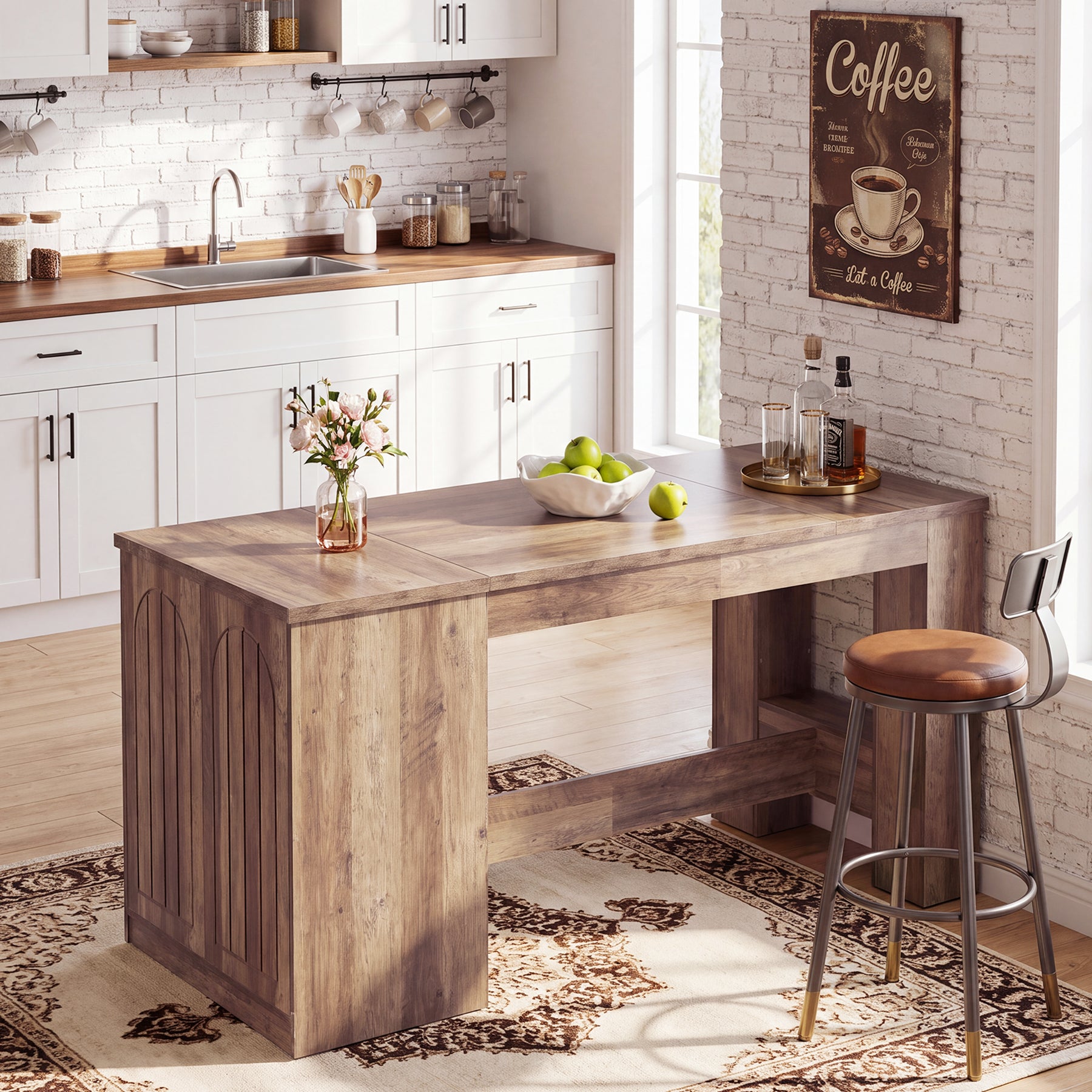 78.7" Bar Table with 3-Tier Hidden Storage, Counter Height Pub Table for Kitchen