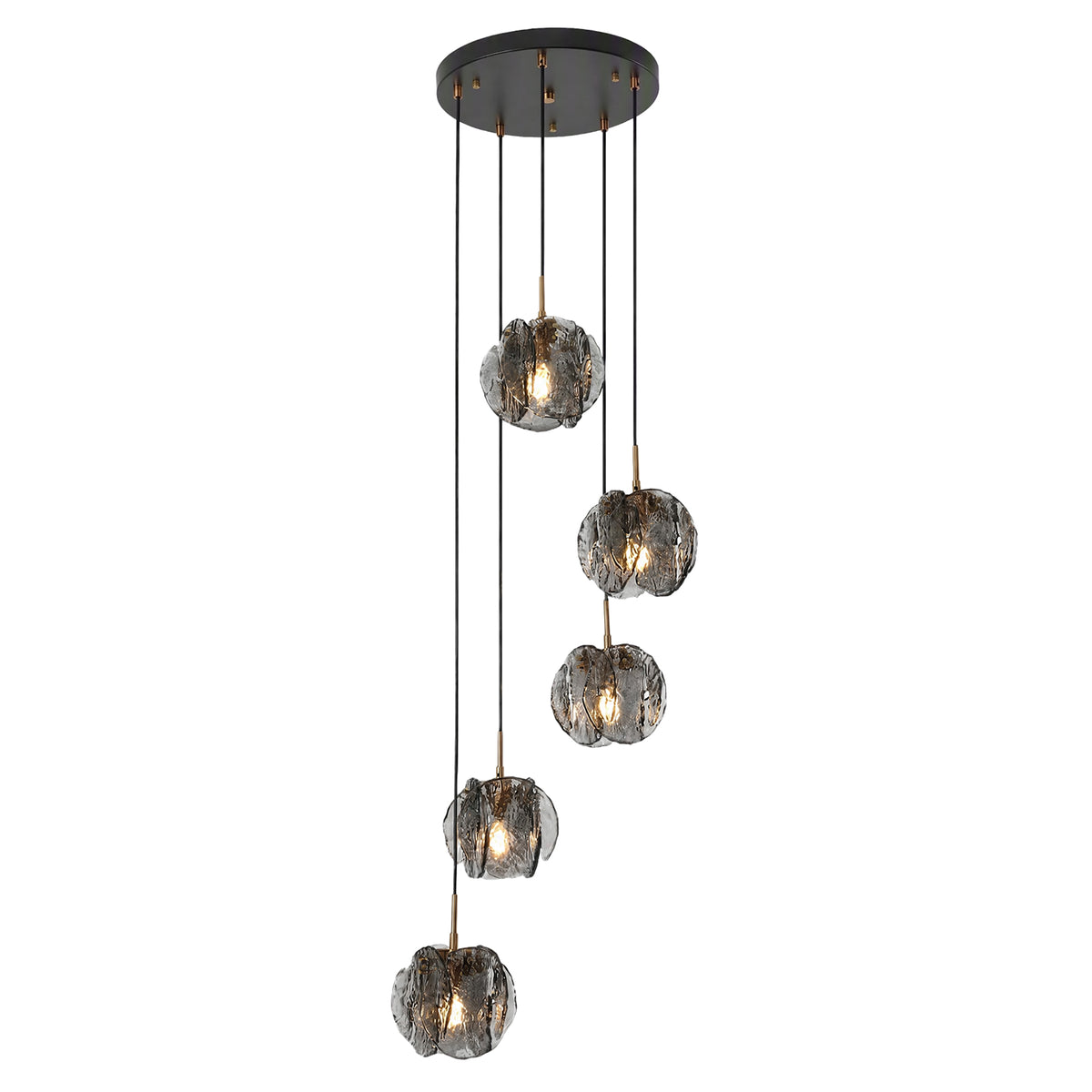 5-Light Modern Pendant Light with Textured Smoky Gray Glass Shades