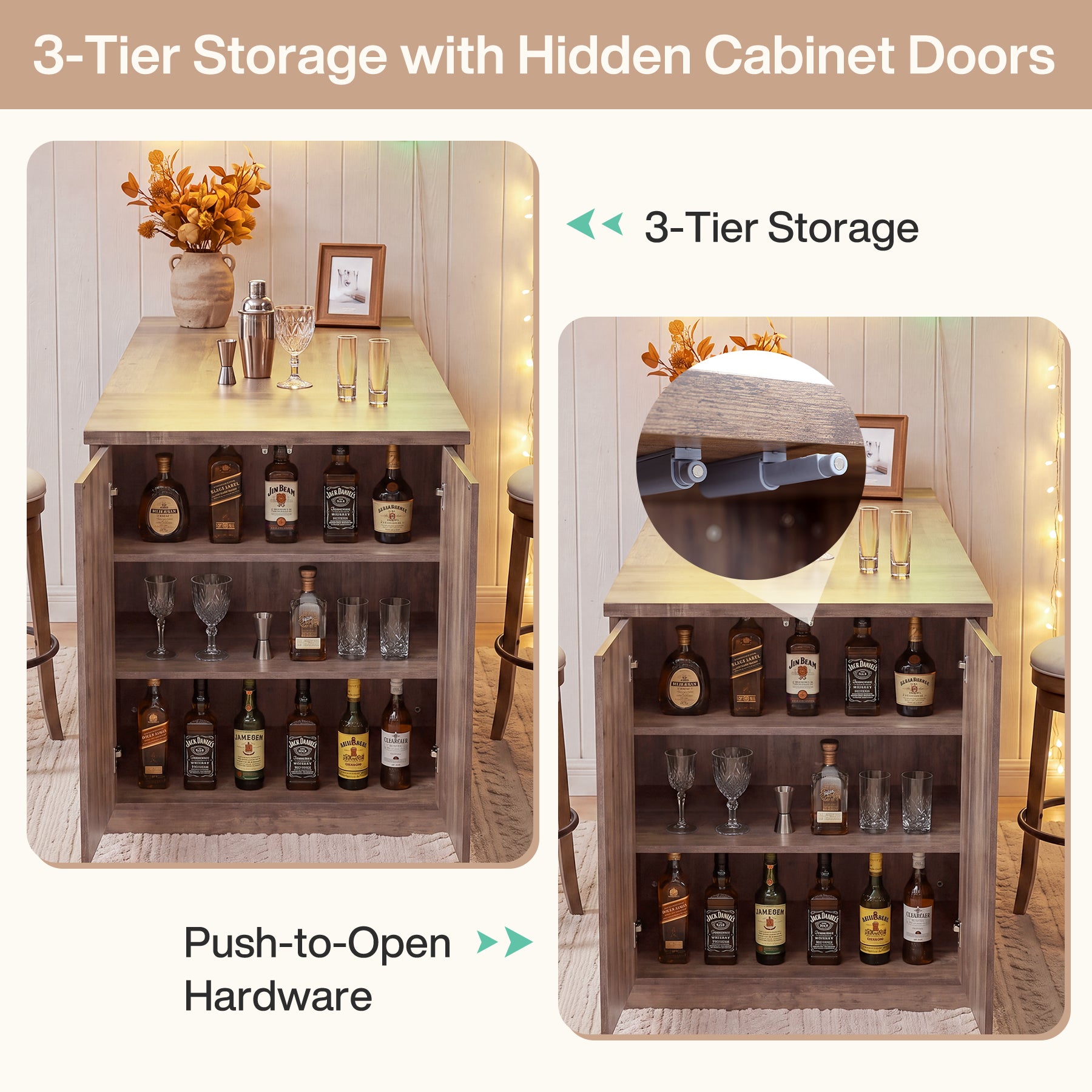 78.7" Bar Table with 3-Tier Hidden Storage, Counter Height Pub Table for Kitchen