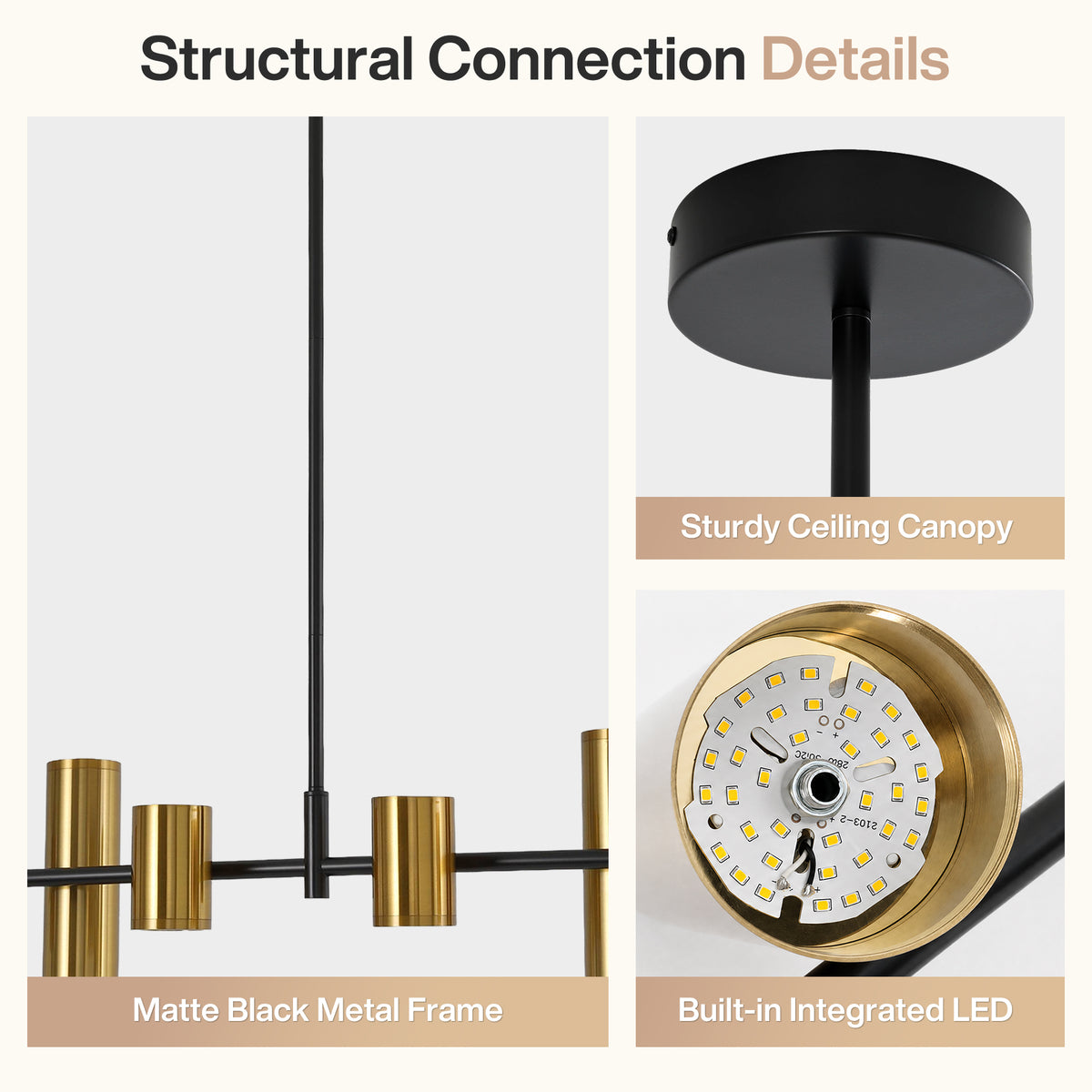 Tribesigns 6-Light Modern Black Gold Linear Chandelier, LED Pendant Light
