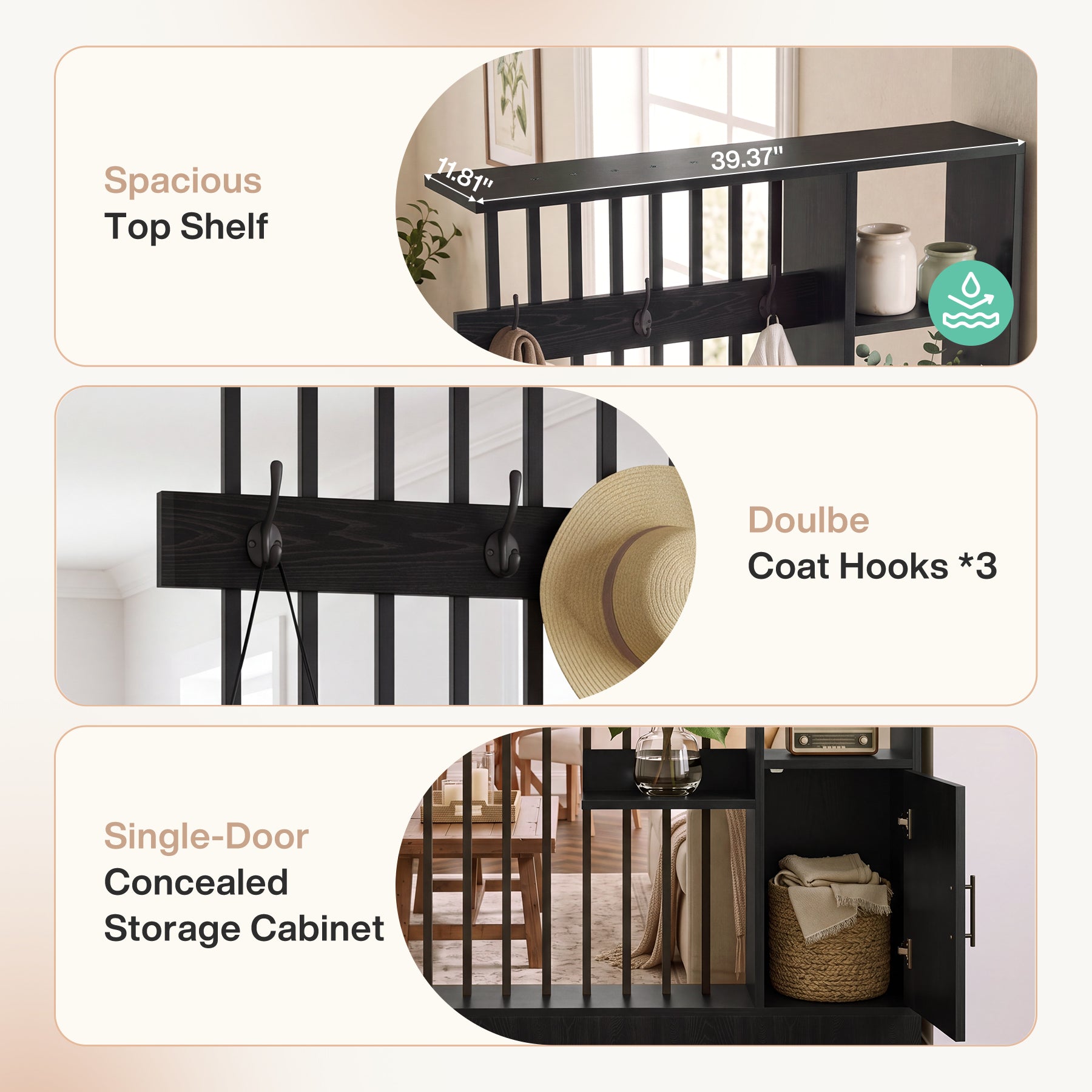 71" Wall Room Divider with Shelves, Freestanding Wall Partition with Storage Cabinet & Coat Hooks