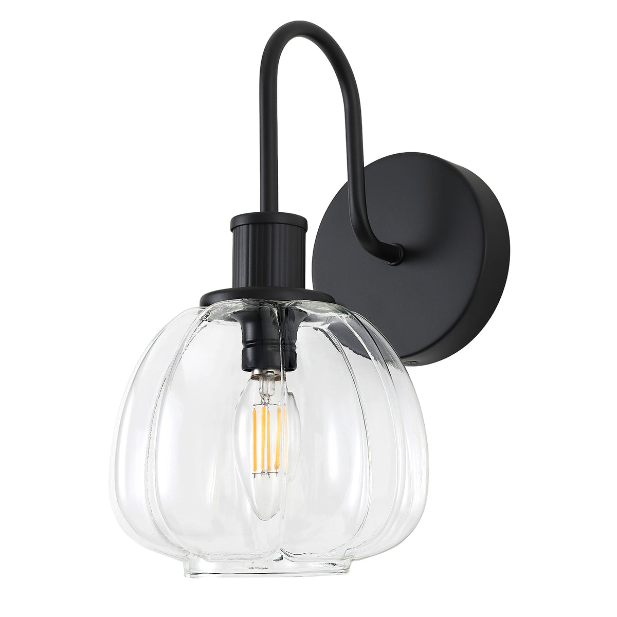 2 Pack 11" Modern Wall Sconces, Pumpkin Ribbed Glass Vanity Lights