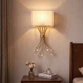 19.96" Gold Wall Sconce, Double Layer Fabric Wall Light with Crystal 3