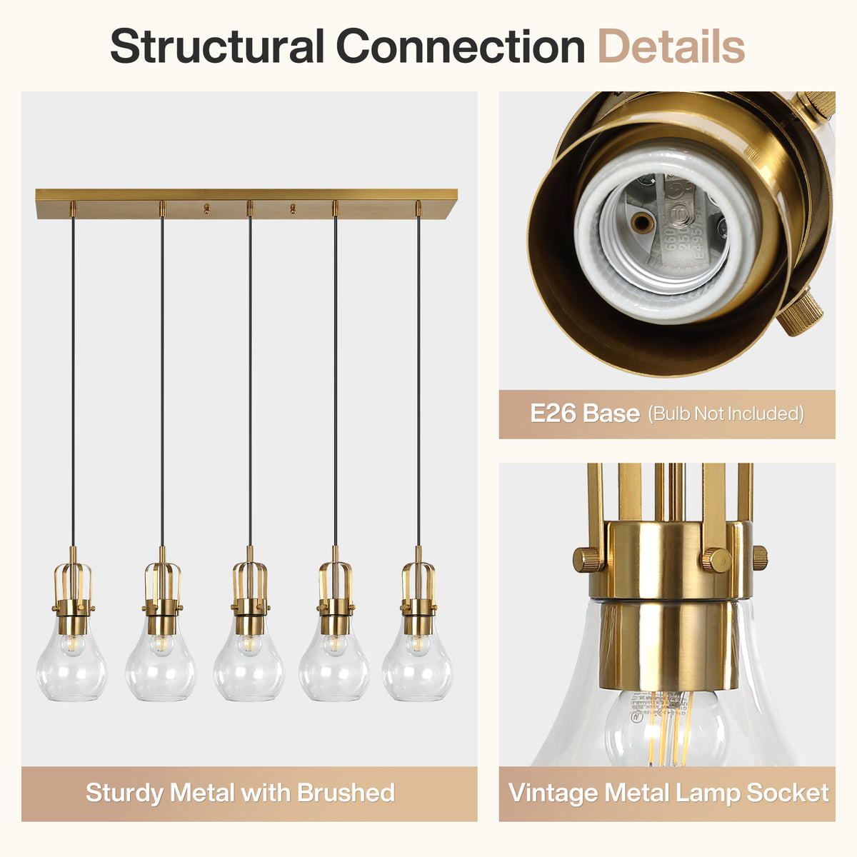 Modern Gold Pendant Light, Industrial Metal Cage Hanging Light with Clear Glass Shade