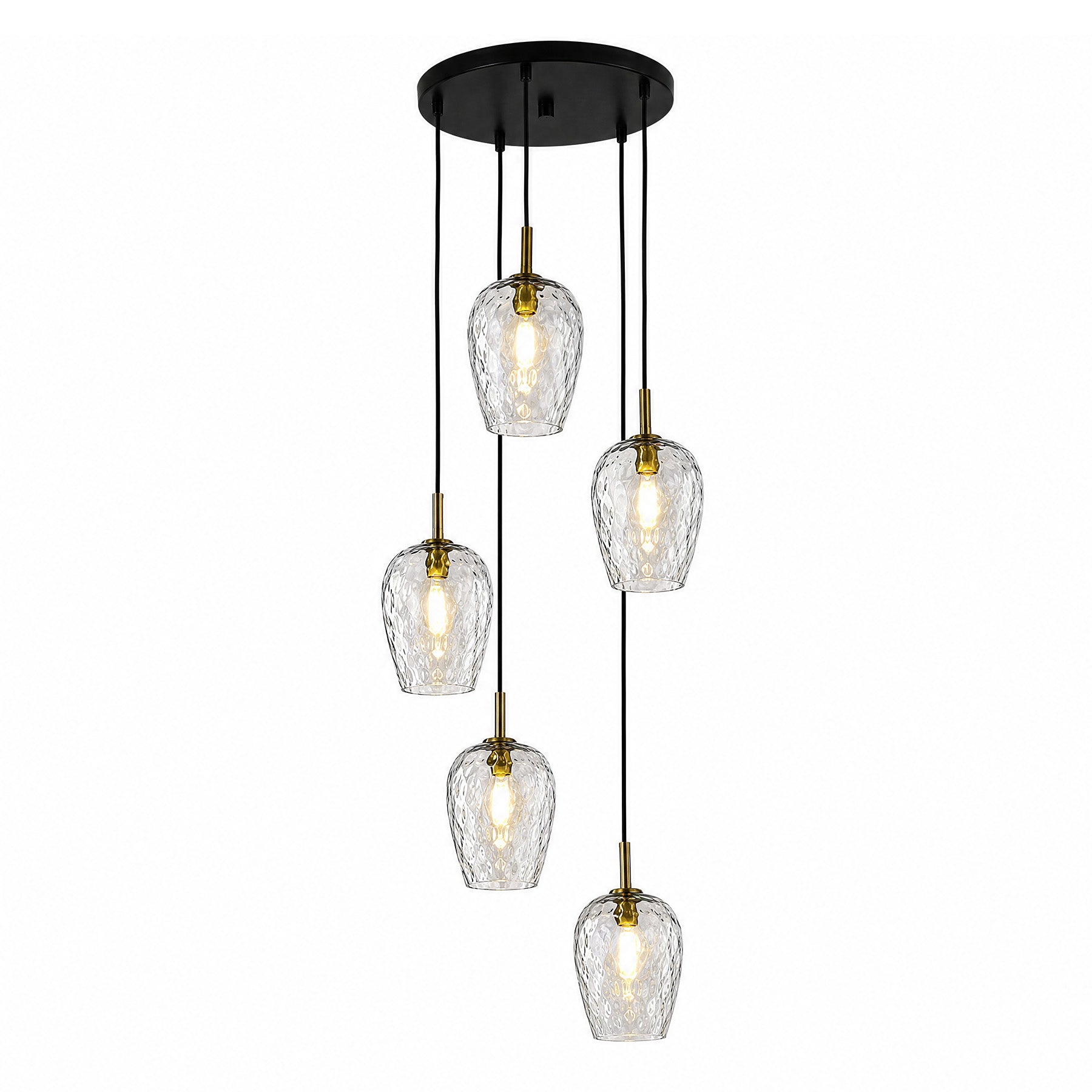 5-Light Hammered Glass Pendant Light, Adjustable 60
