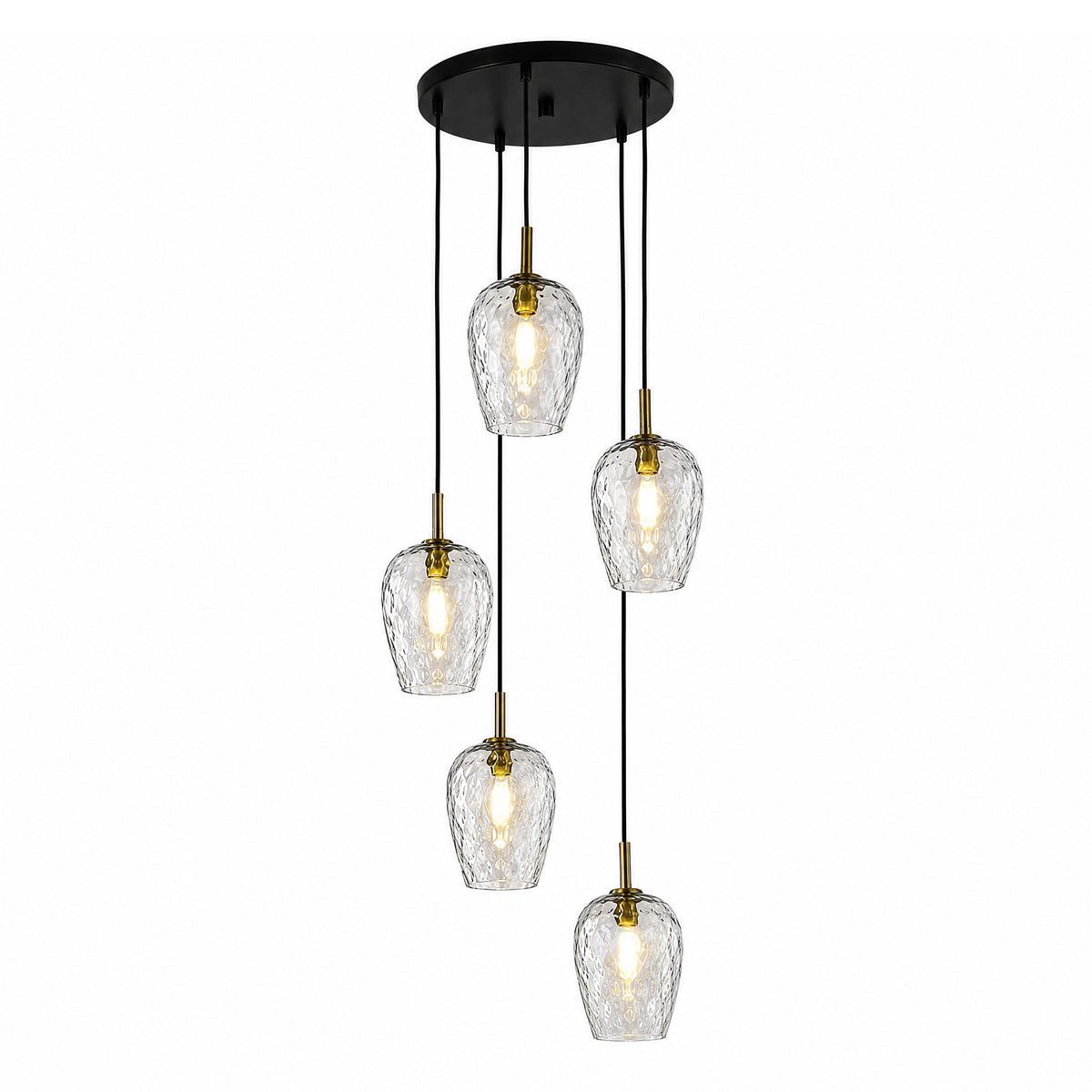 5-Light Hammered Glass Pendant Light, Modern Light Fixtures with Adjustable 60" Cord