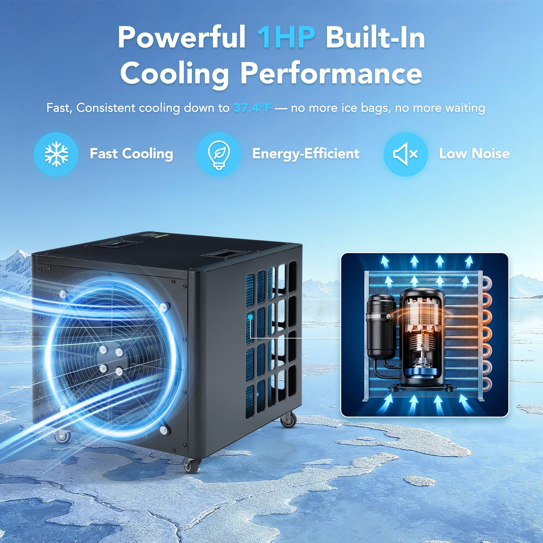 1HP All-in-One Ice Bath Chiller – APP & Manual Dual Control Cools 300L to 37.4°F in 4.5 Hrs