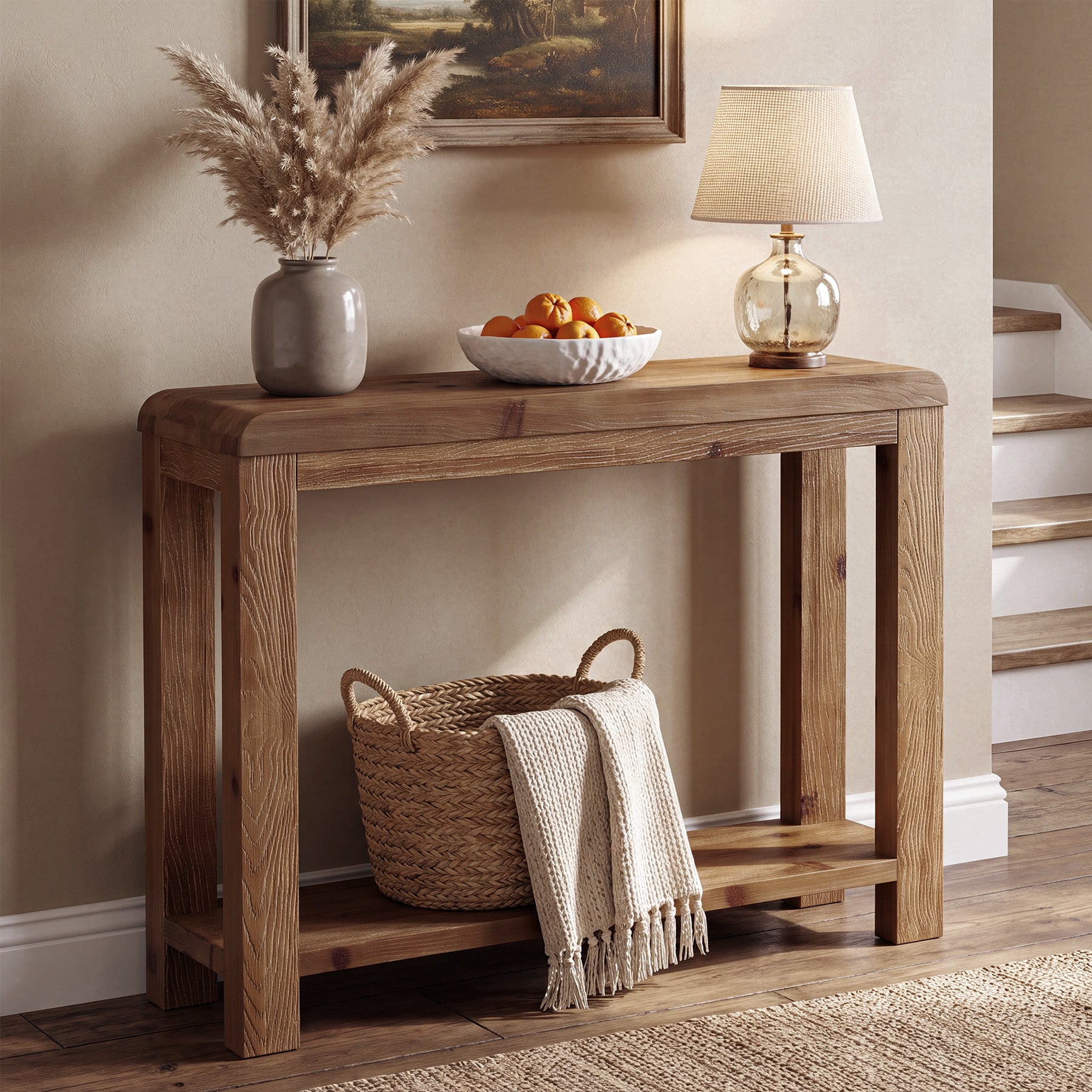 41.3" Solid Wood Console Table with 2-Tier Shelves, Farmhouse Entryway Sofa Table for Hallway