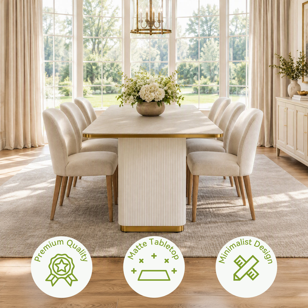 71" Sintered Stone Dining Table, Rectangular Kitchen Table with Fluted MDF Pedestal Base for 4-8