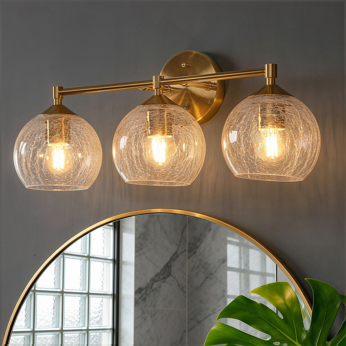 3-Light Bathroom Dimmable Vanity Light，Broken glass design