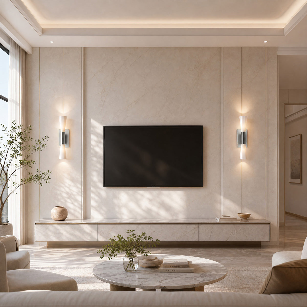21.7" Silver Wall Sconce, 2-Light Modern Wall Light with Frosted Glass Shade