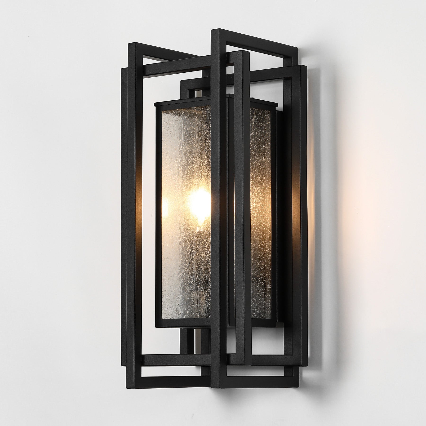 2-Light Outdoor Wall Sconce, 18.7" Exterior Wall Lighting Fixtures with Seeded Glass Shade