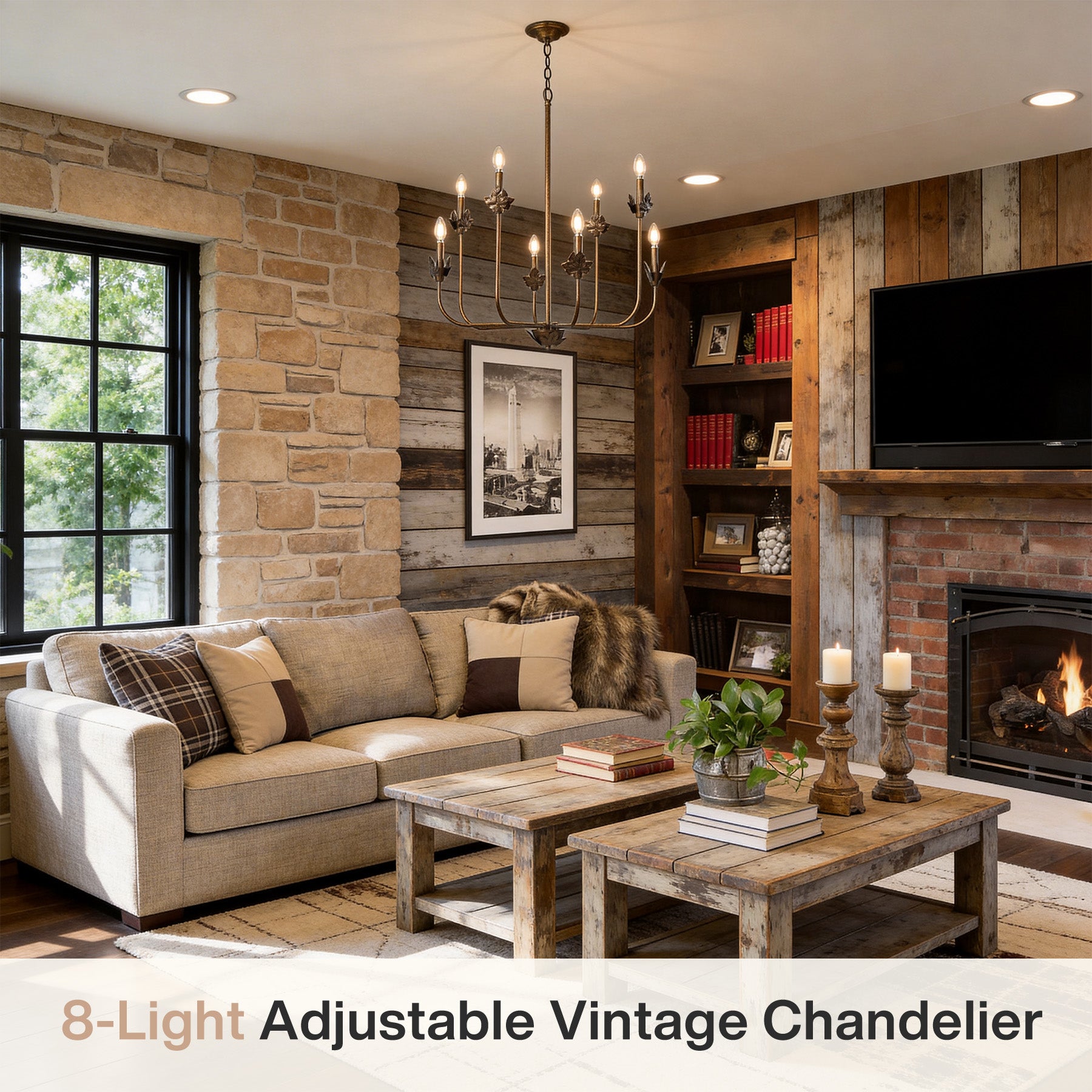 8-Light Chandeliers, 27" Ceiling Light Fixture Pendant Light with Adjustable Chain