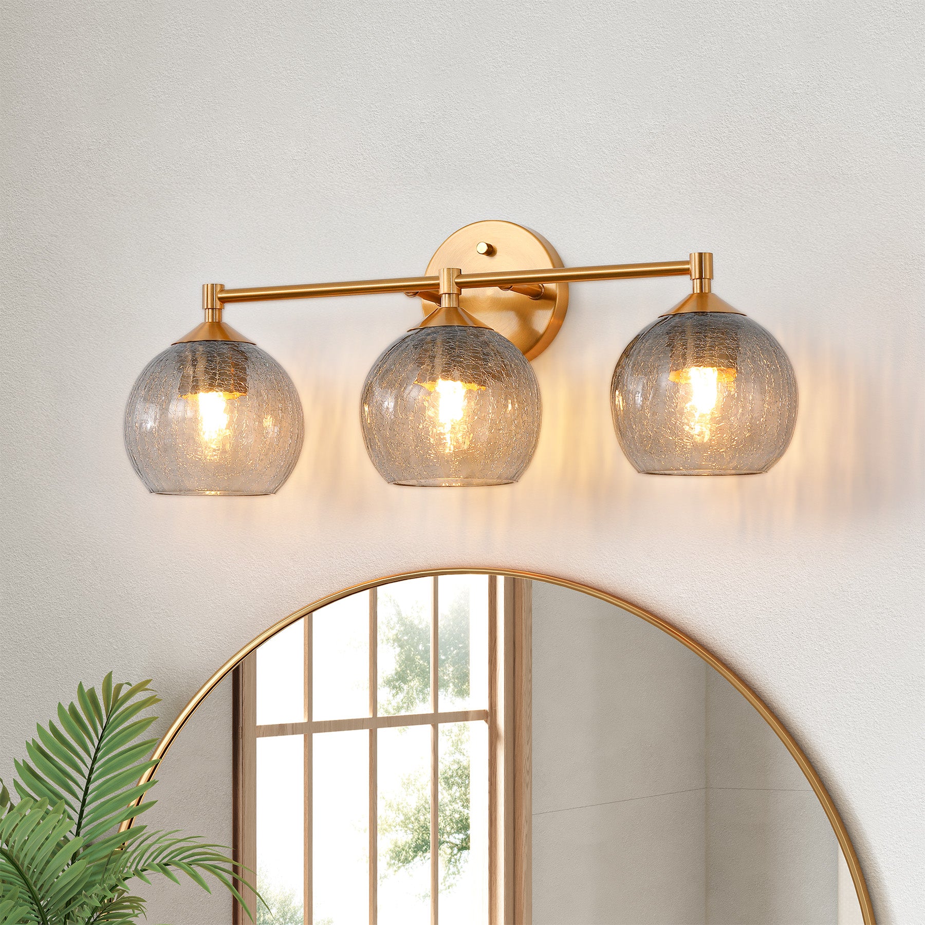 3-Light Bathroom Light Fixtures, Modern Wall Sconce Vanity Light with Grey Glass Shade (Bulbs Not Included)