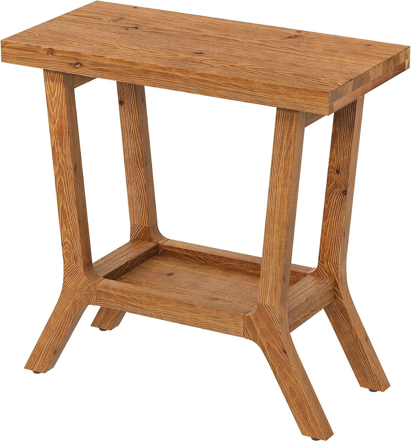 23.62" Solid Wood End Table, Small 2-tier Side Table with Storage for Living Room