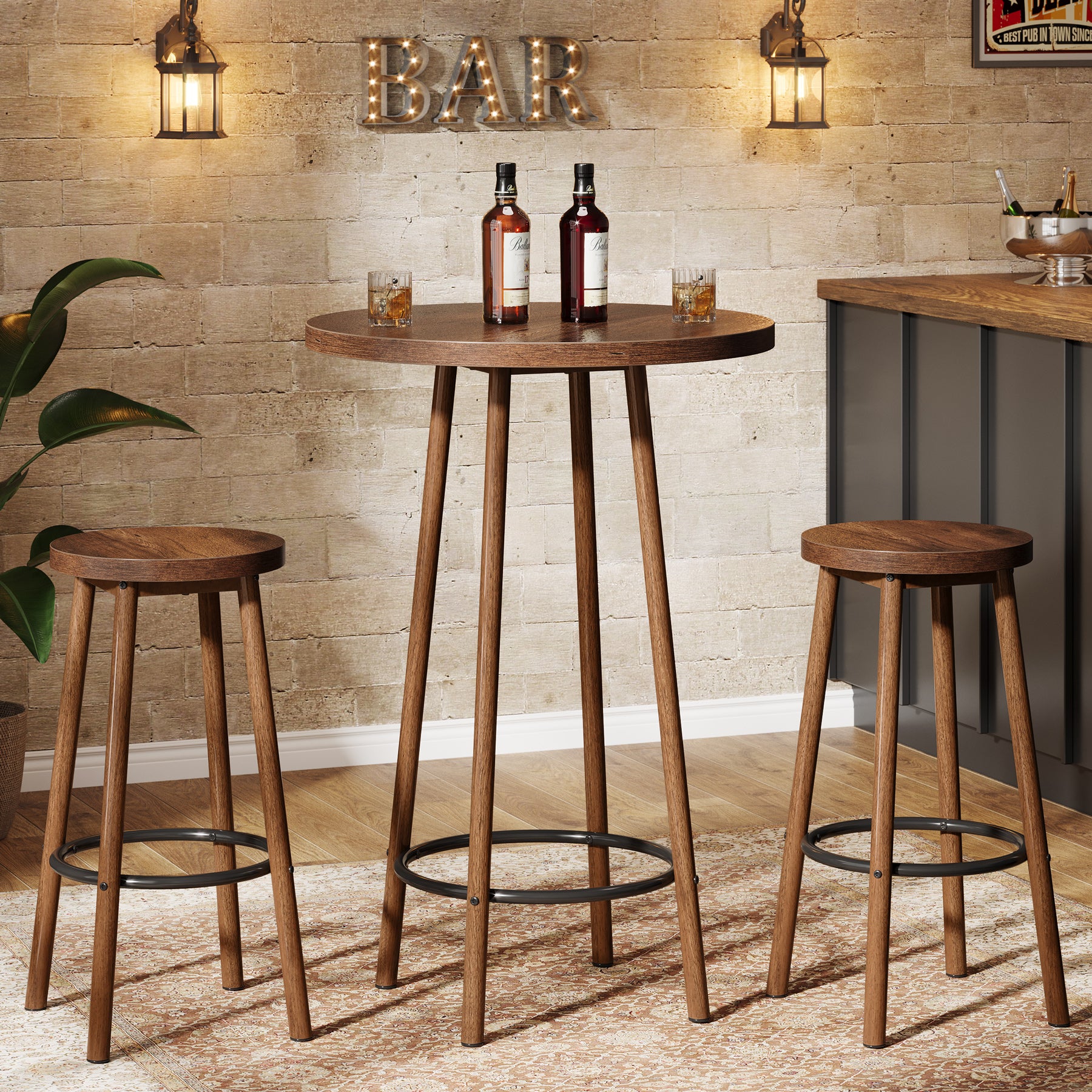 23.6" Bar Table Set, 3 Pieces Round Pub Table Bar Height Table with 2 Stools